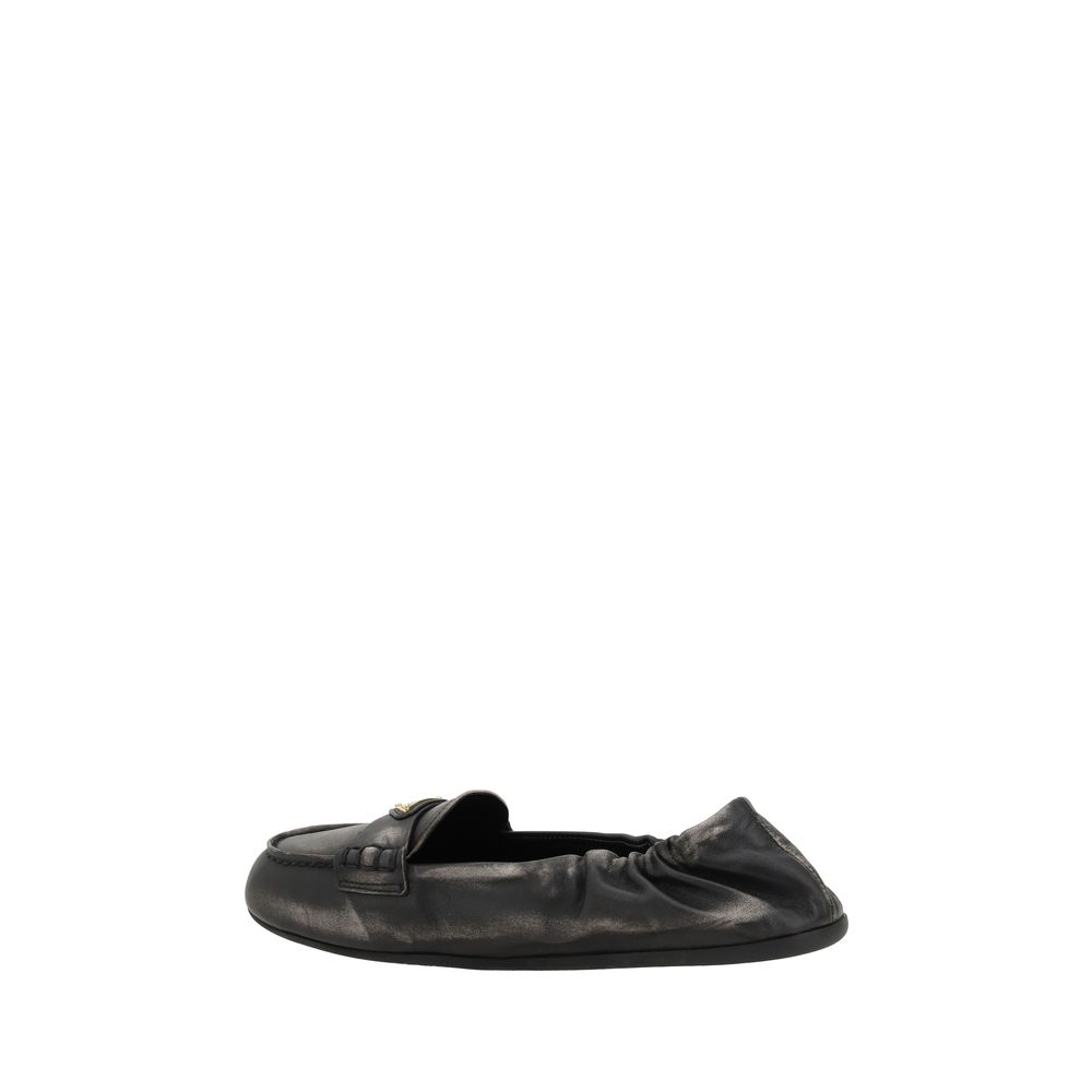 Prada Vintage-Effect Leather Loafers