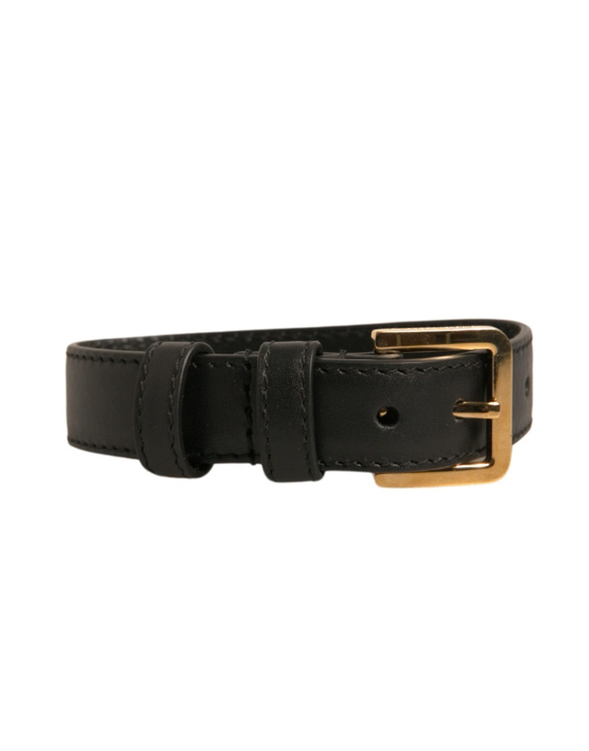 Dolce & Gabbana Textured Leather Tone Metal Buckle Black Gold Armband