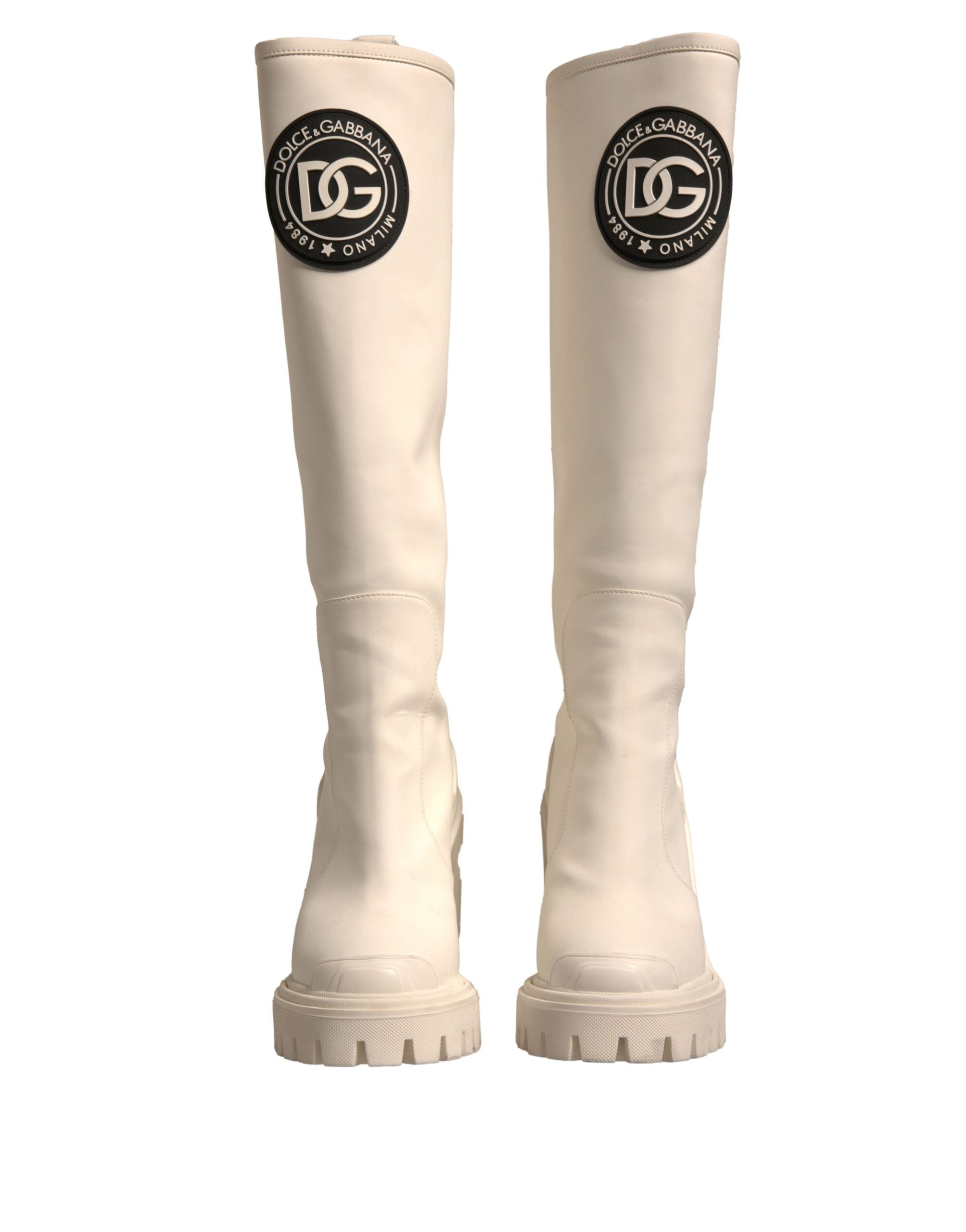 Dolce & Gabbana White Dg Logo Hi Trekking Plateau Biker Boots Shoes