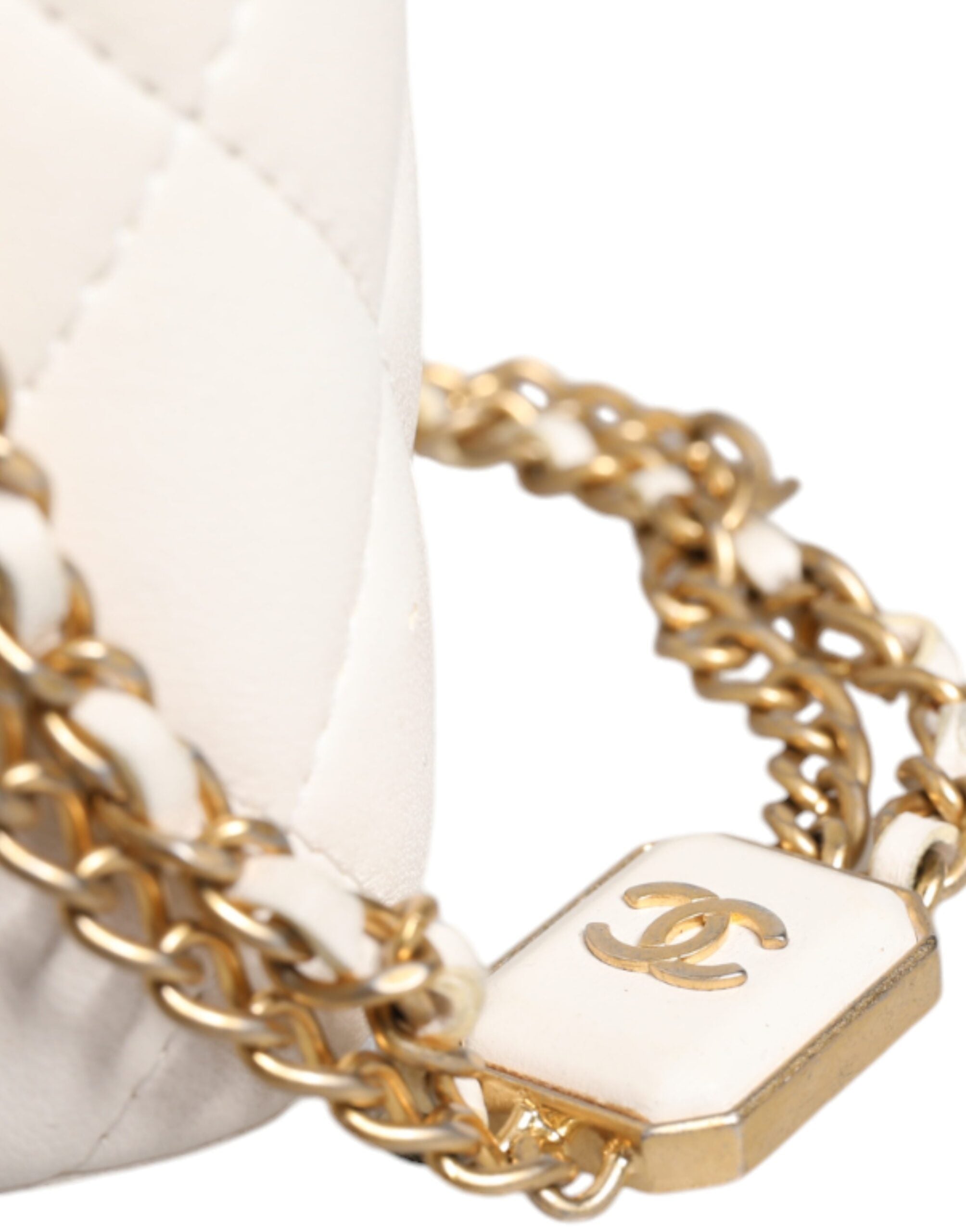 Chanel Matelasse Lambskin Chain Shoulder Vanity White Gold Mirror