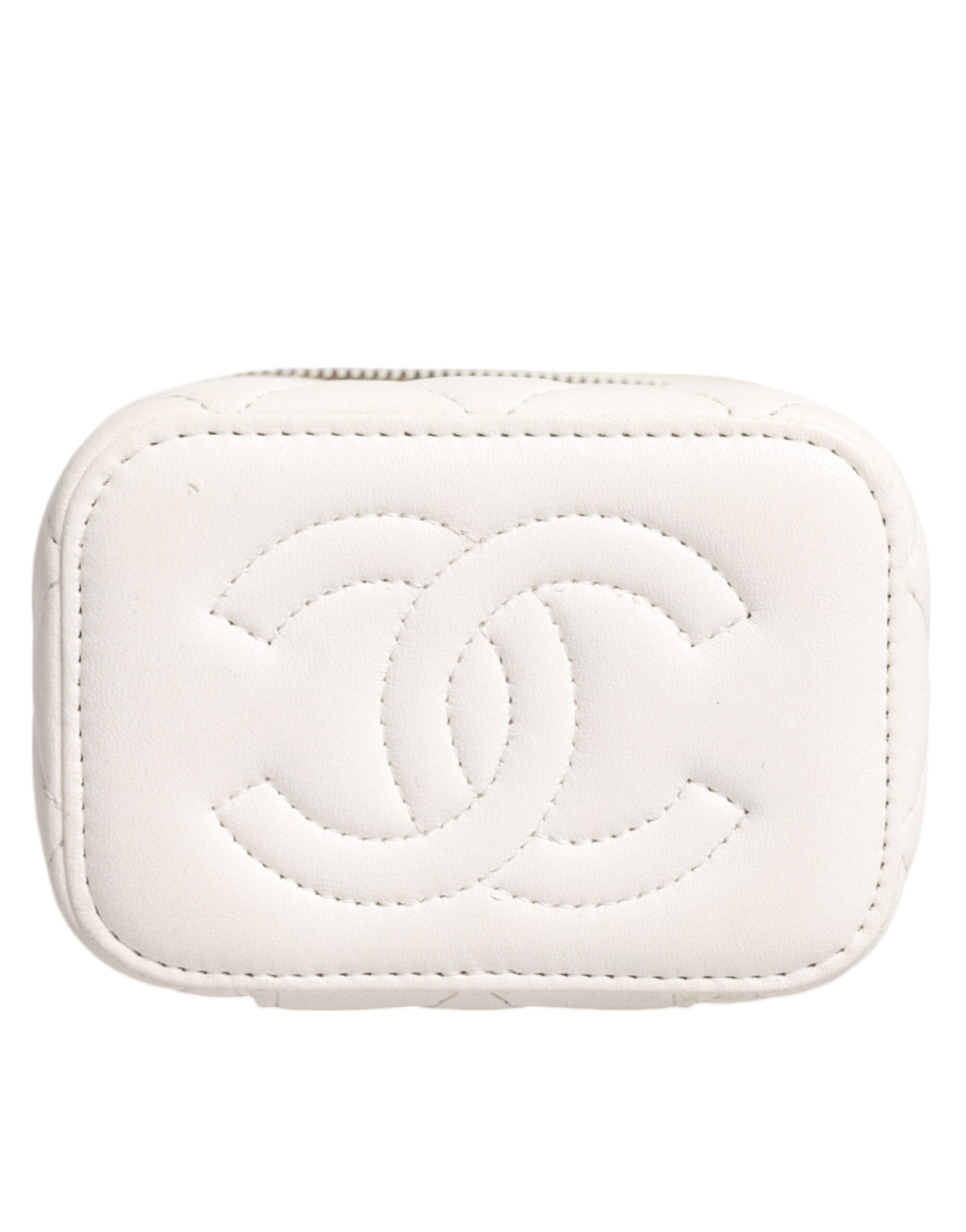 Chanel Matelasse Lambskin Chain Shoulder Vanity White Gold Mirror