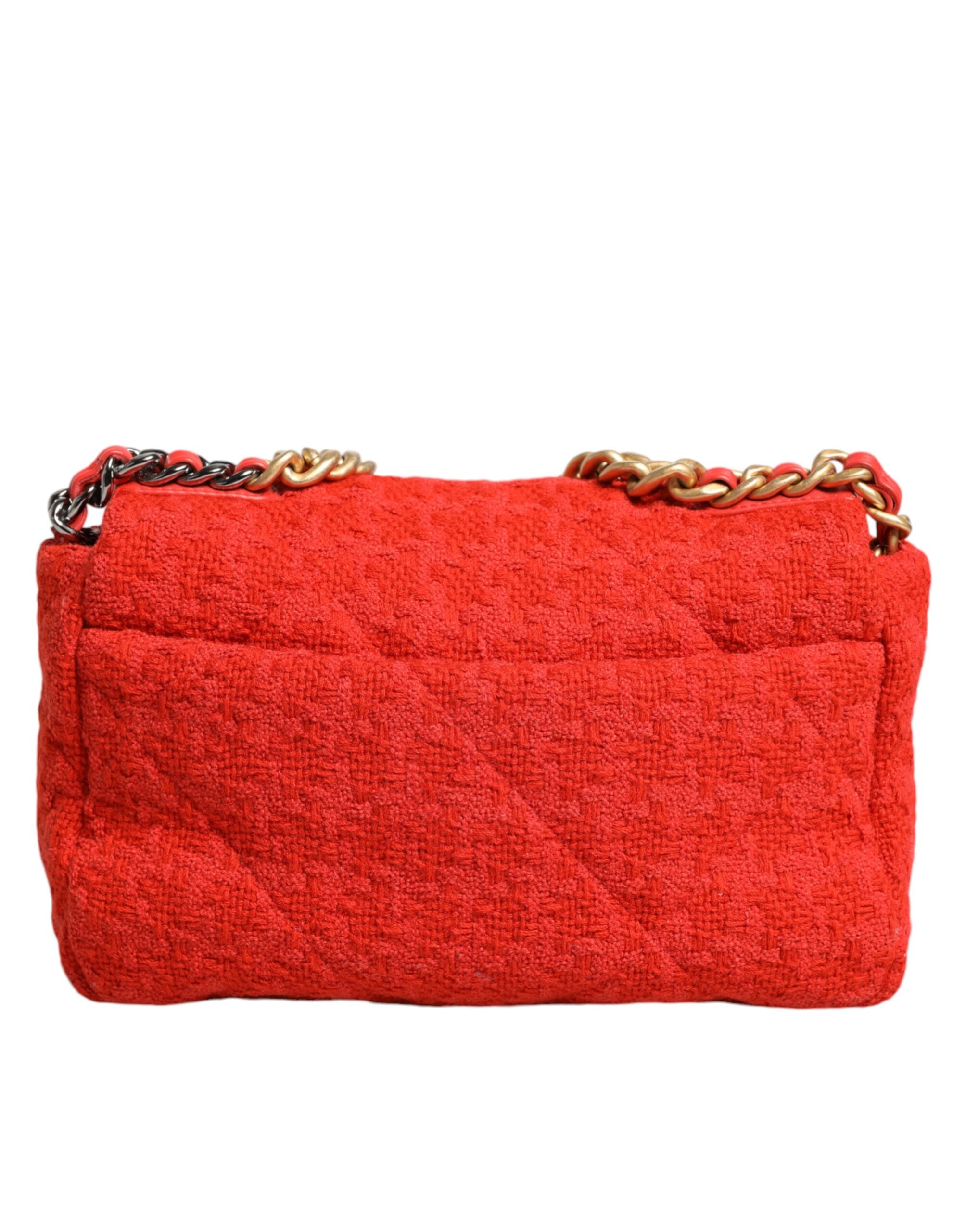 Chanel Tweed 2Way Hand Chain Medium Shoulder Bag Red Purse