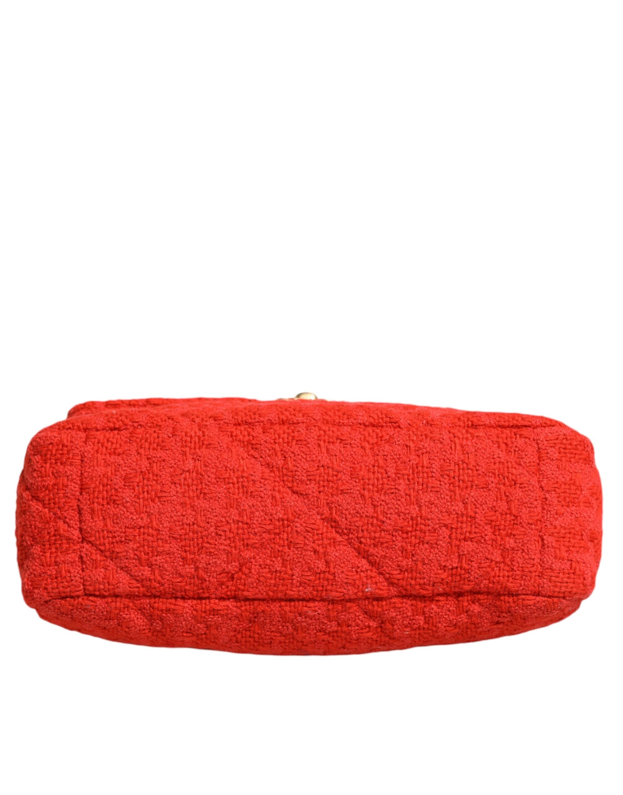 Chanel Tweed 2Way Hand Chain Medium Shoulder Bag Red Purse