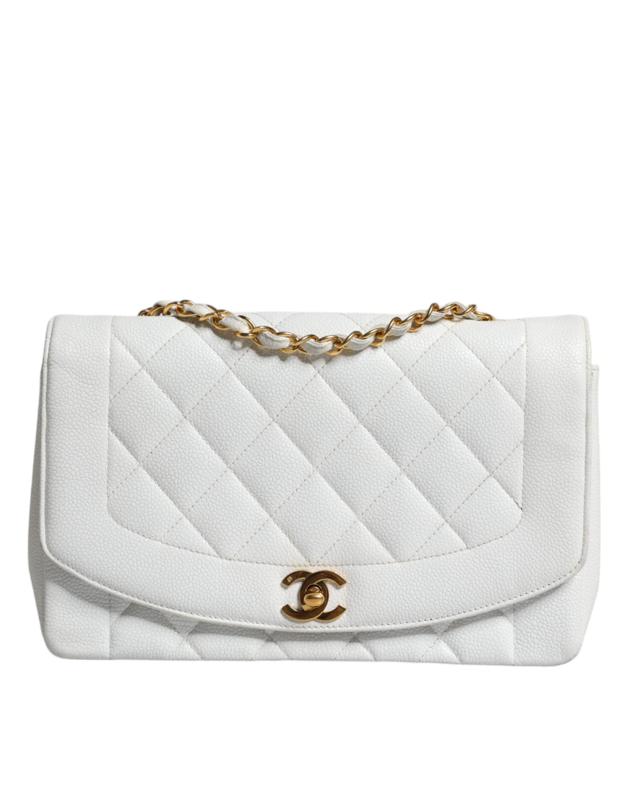 Chanel Medium Classic Diana Shoulder Bag Plated White Gold Purse