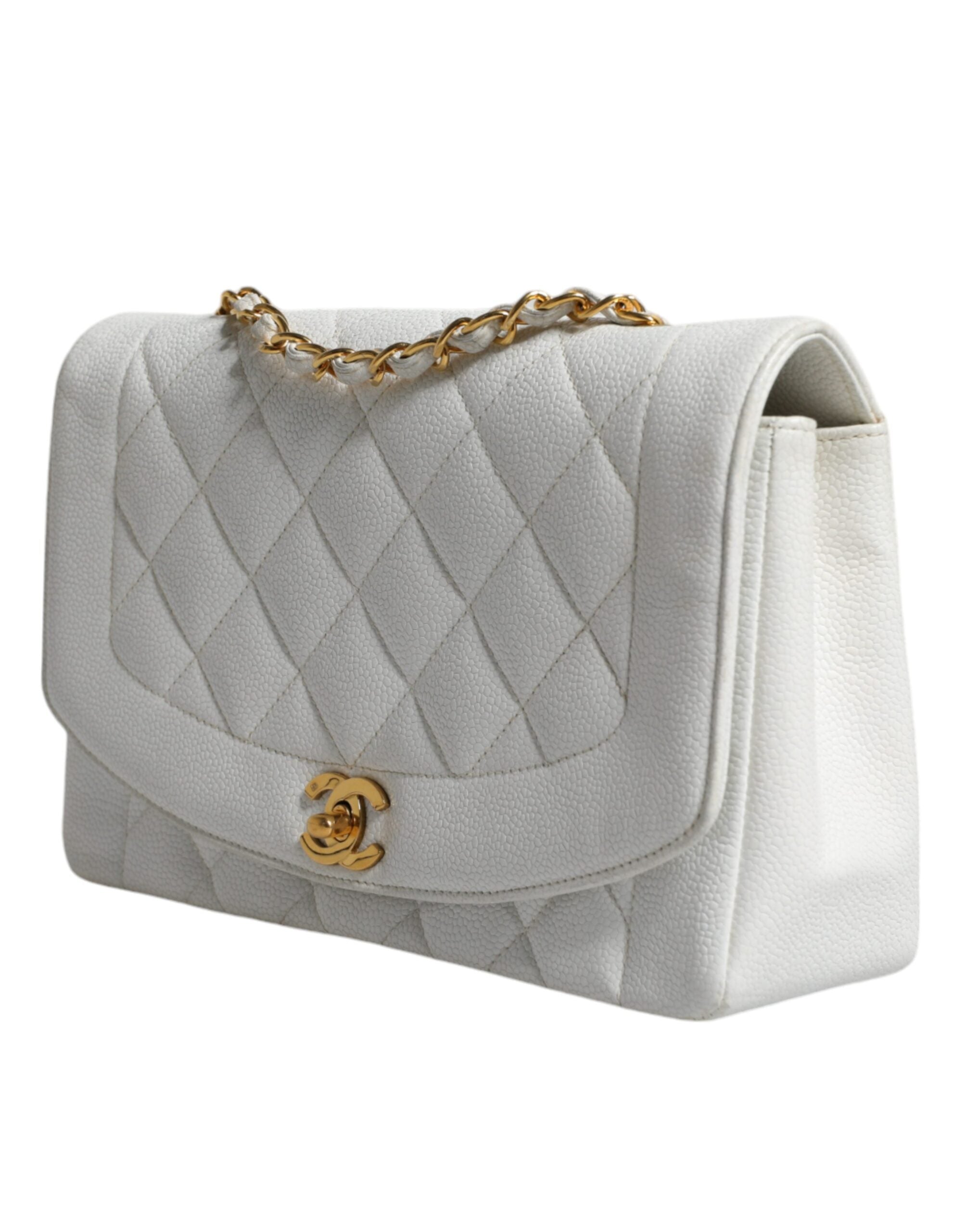 Chanel Medium Classic Diana Shoulder Bag Plated White Gold Purse