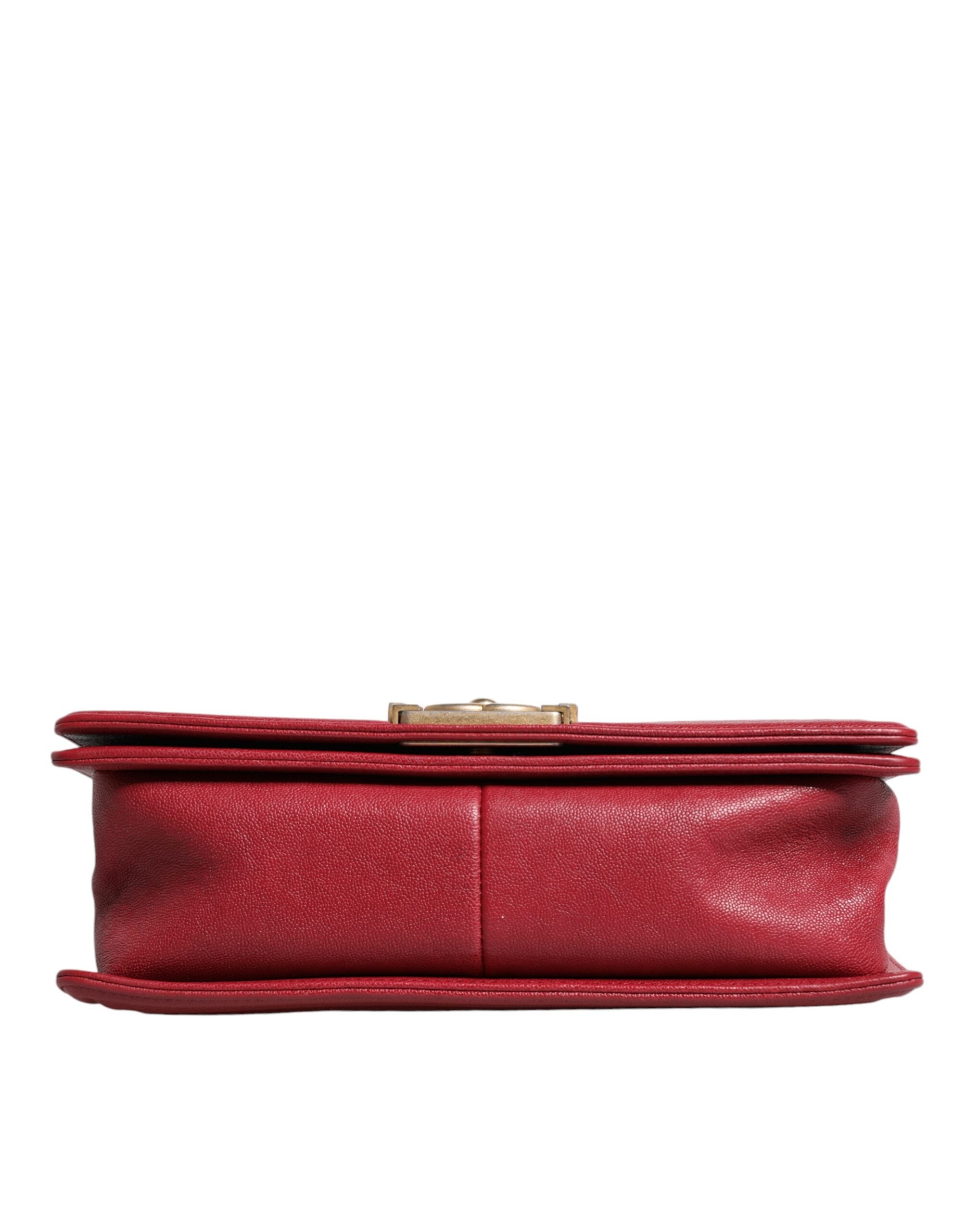 Chanel Leather Lambskin Double Chain Medium Shoulder Red Gold Bag