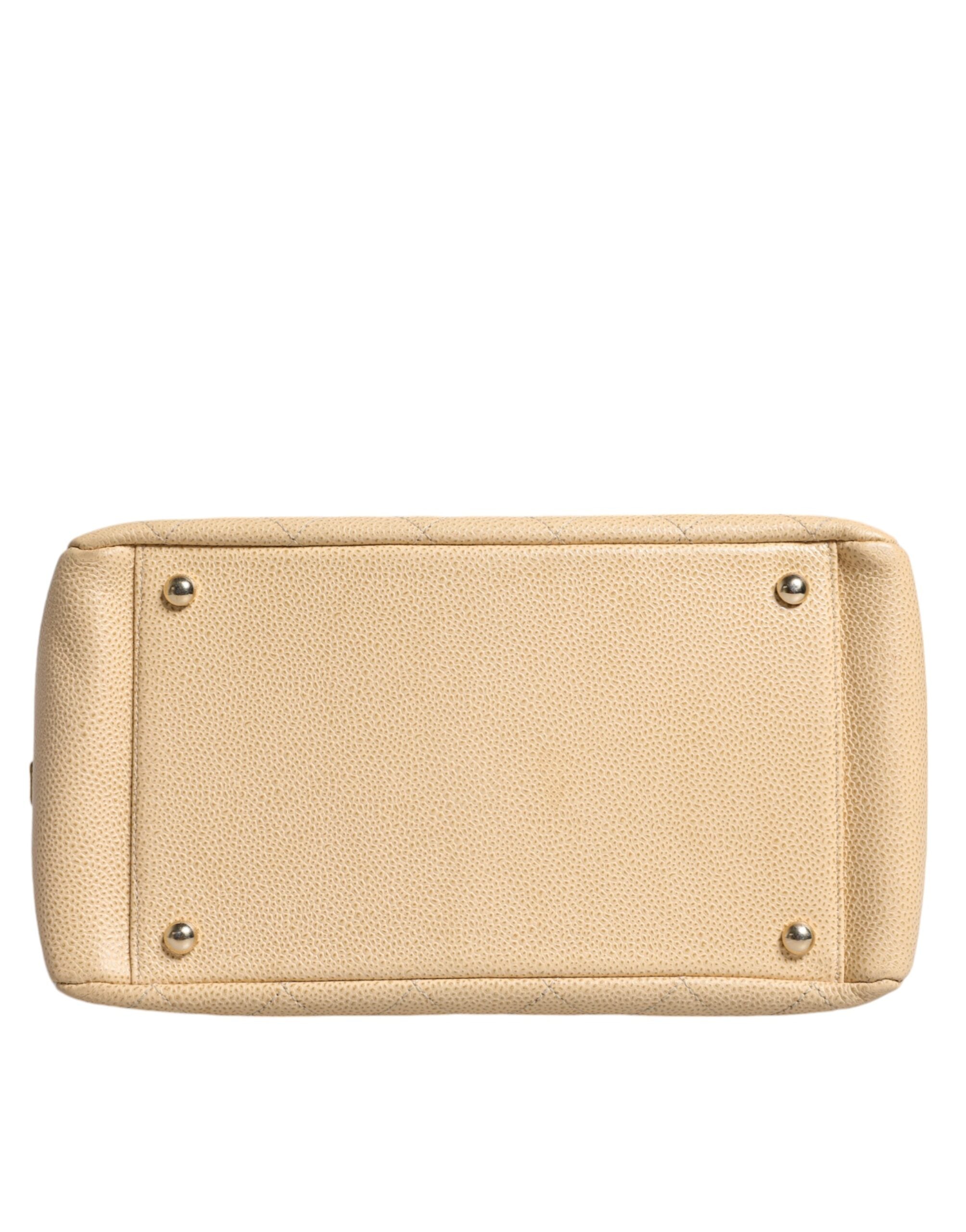 Chanel Caviar De Coco Chain Leather Purse Beige Bag