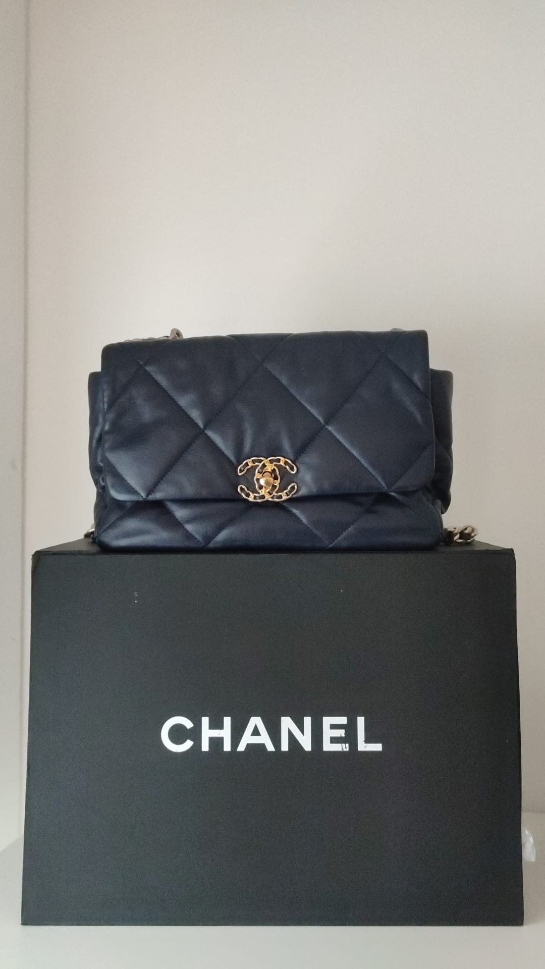 Chanel Leather Large Quilted Chain Hand Shoulder Blue Bag