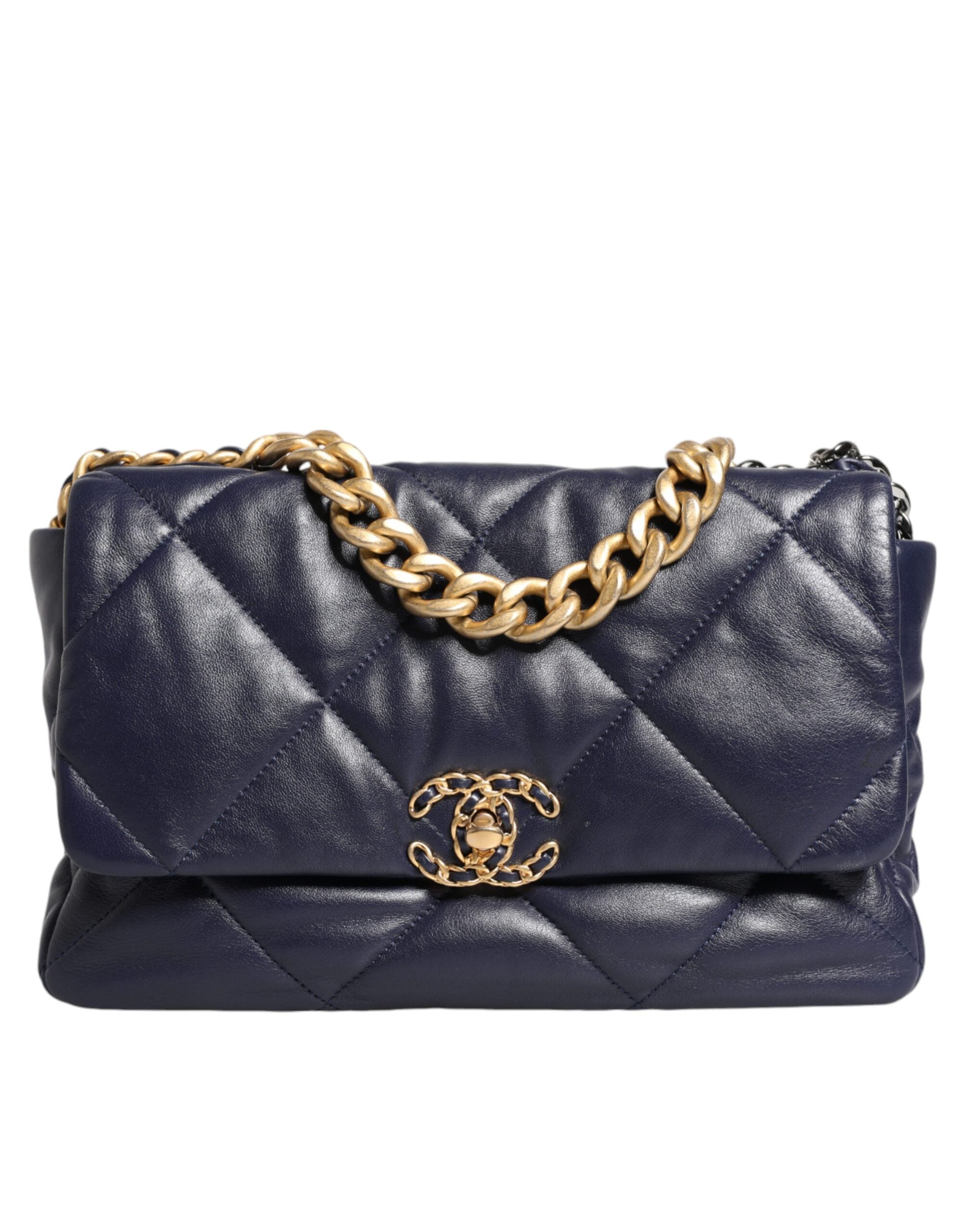 Chanel Leather Large Quilted Chain Hand Shoulder Blue Bag