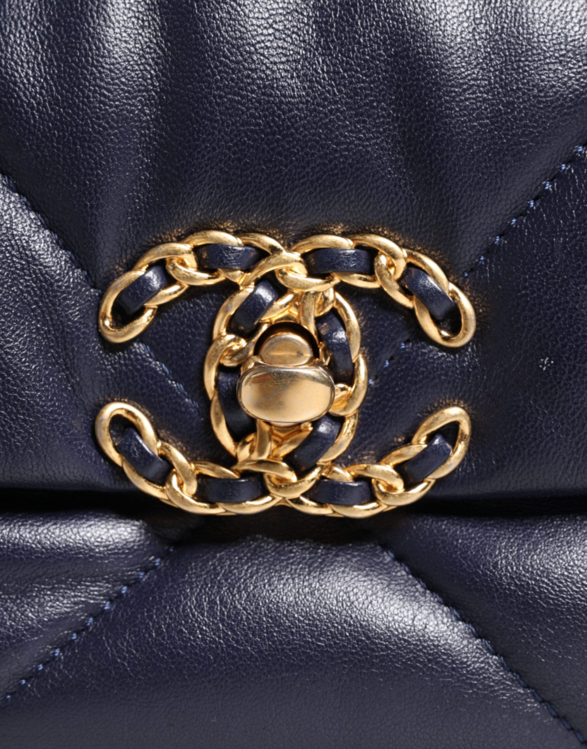 Chanel Leather Large Quilted Chain Hand Shoulder Blue Bag