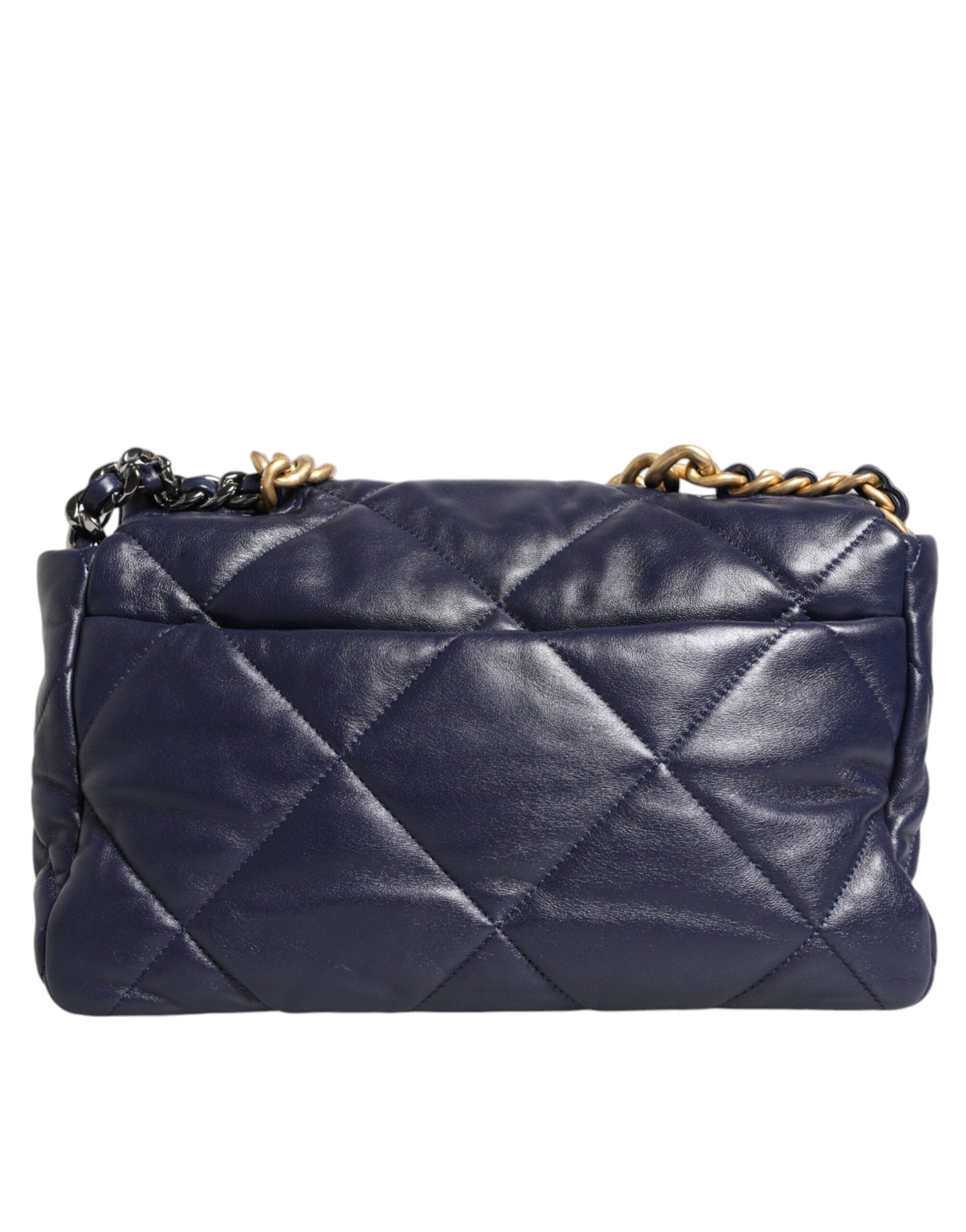 Chanel Leather Large Quilted Chain Hand Shoulder Blue Bag