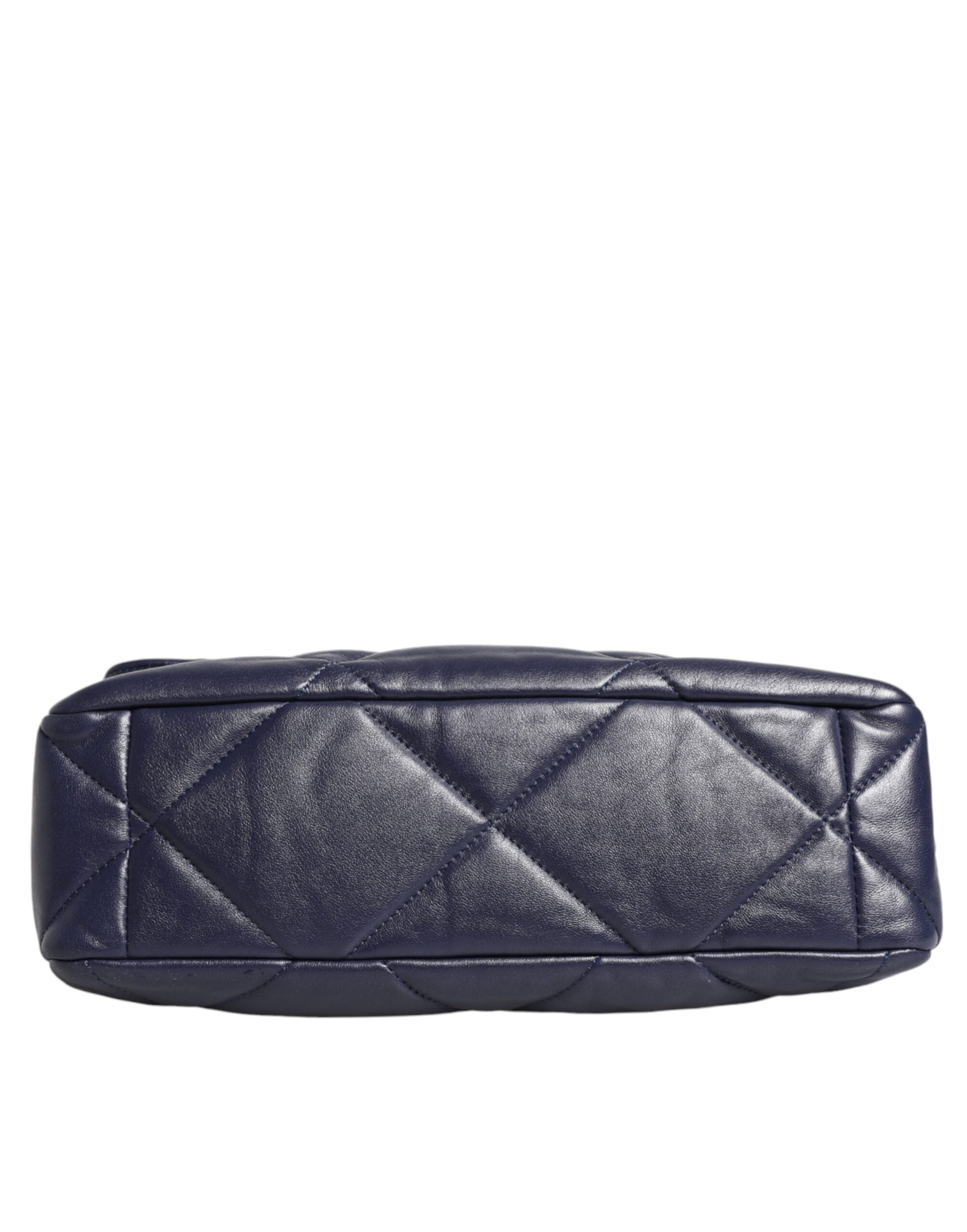 Chanel Leather Large Quilted Chain Hand Shoulder Blue Bag