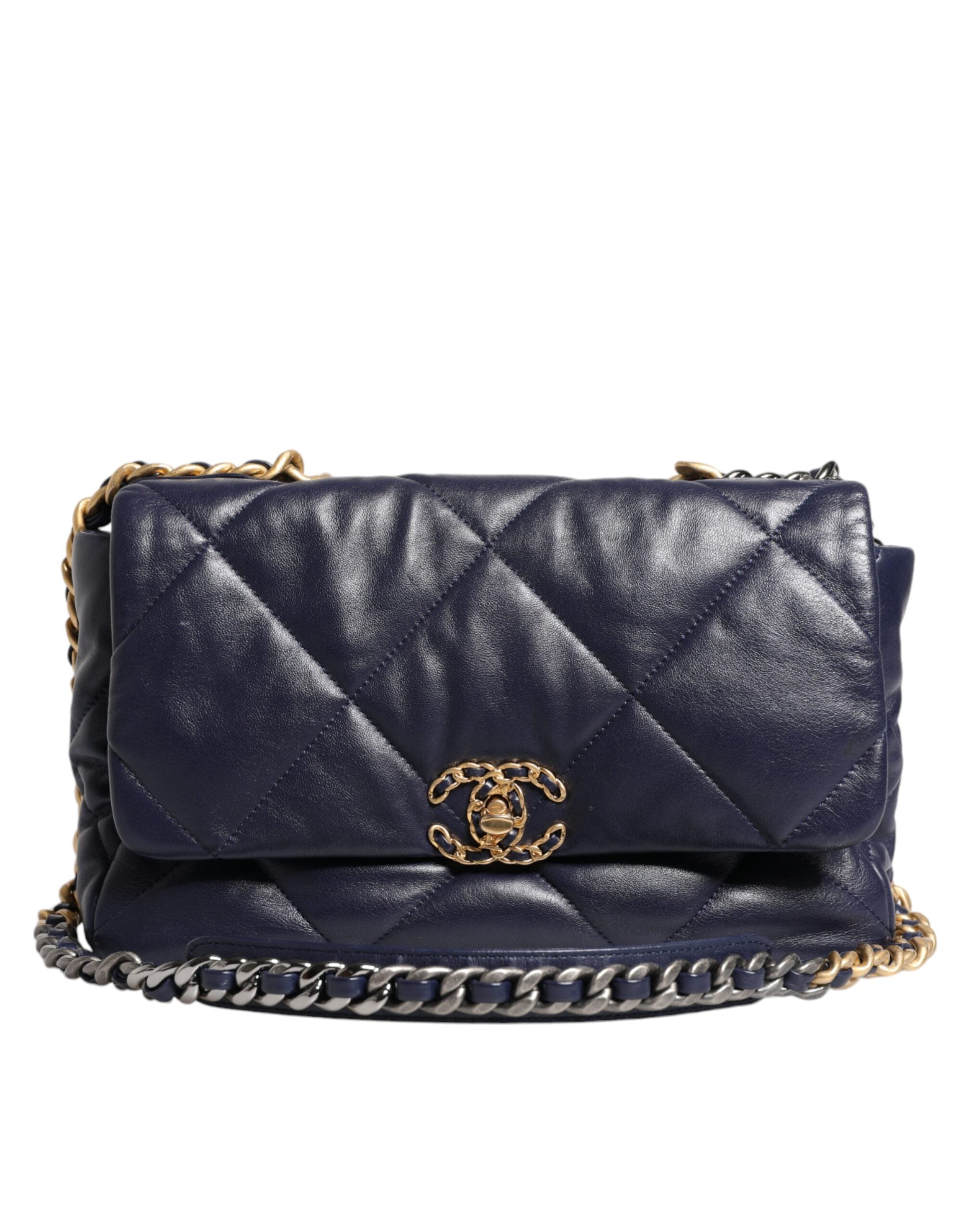 Chanel Leather Large Quilted Chain Hand Shoulder Blue Bag