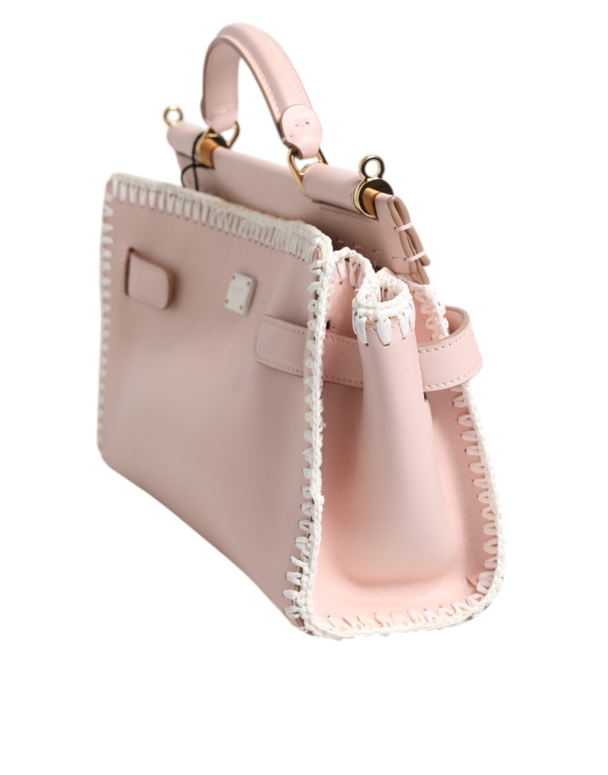 Dolce & Gabbana Light Logo Plaque Soft Leather Strap Crossbody Pink Bag