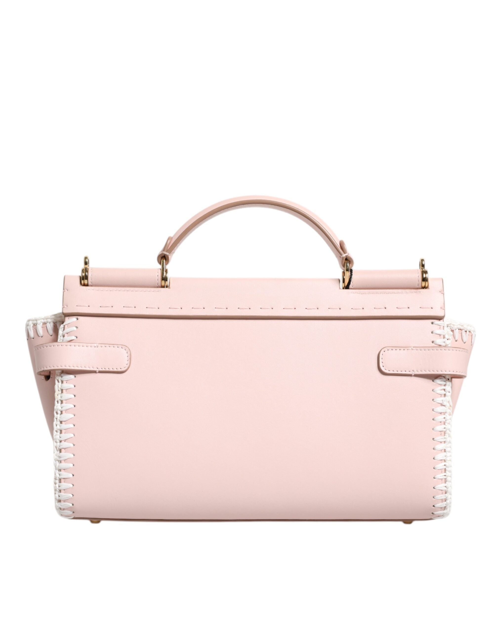 Dolce & Gabbana Light Logo Plaque Soft Leather Strap Crossbody Pink Bag