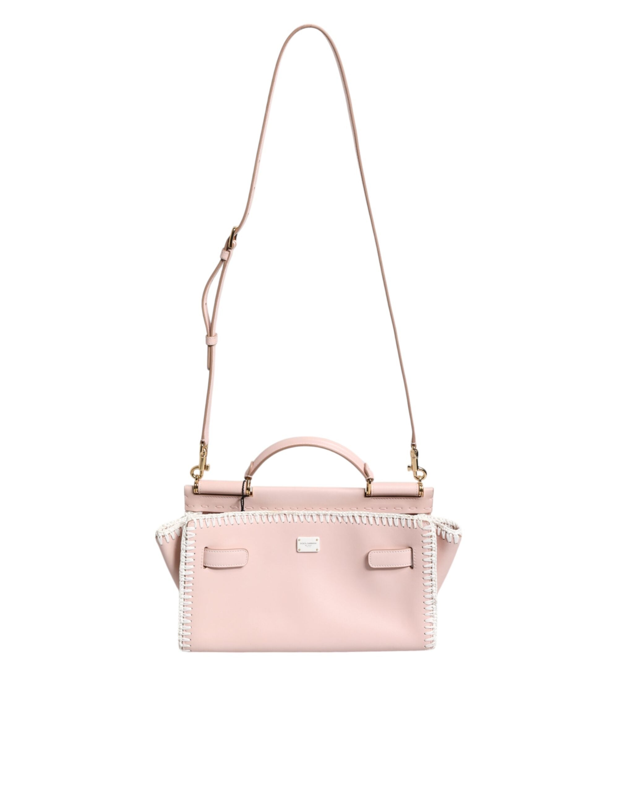 Dolce & Gabbana Light Logo Plaque Soft Leather Strap Crossbody Pink Bag