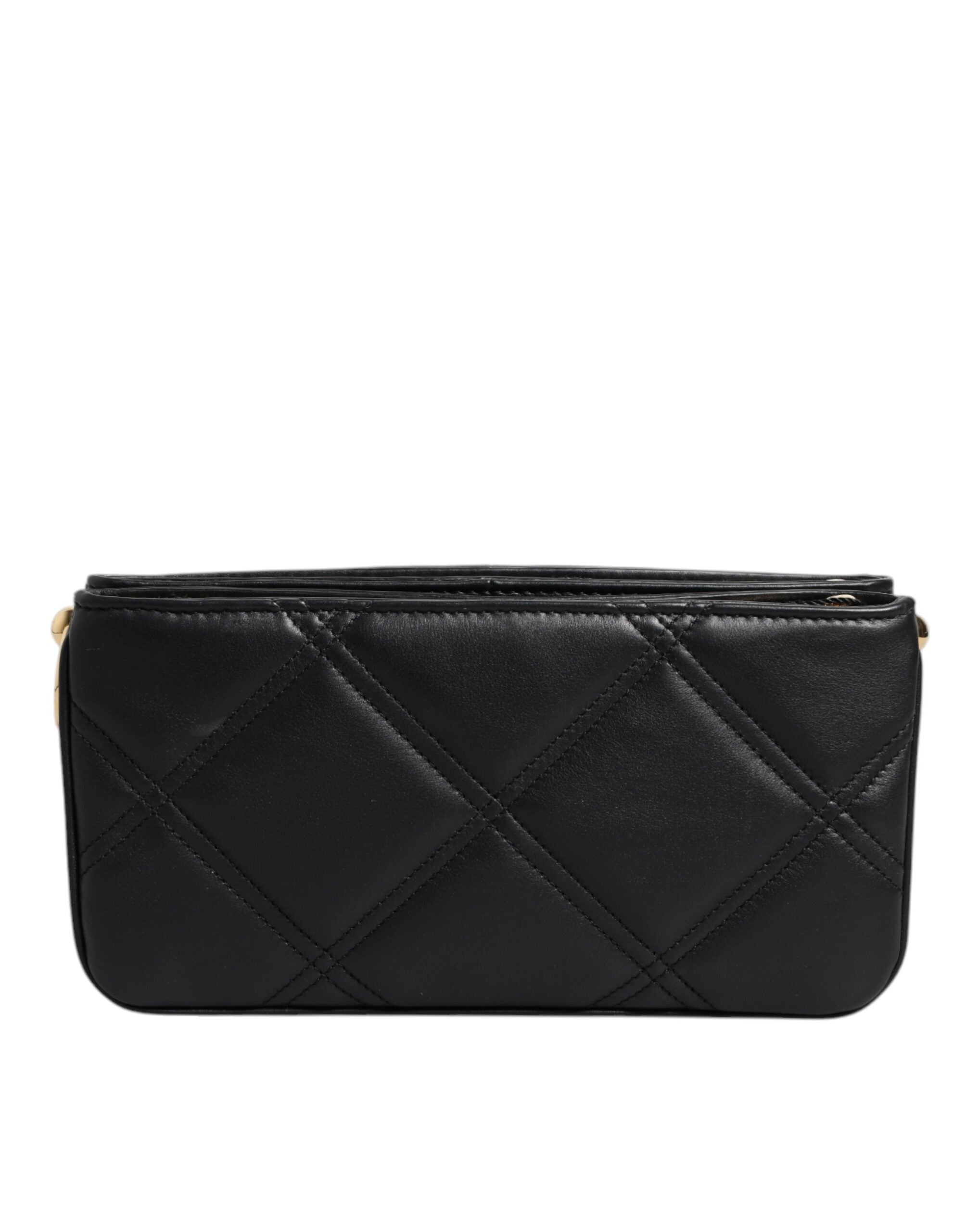 Dolce & Gabbana Leather Crystal Embellished Logo Shoulder Black Bag