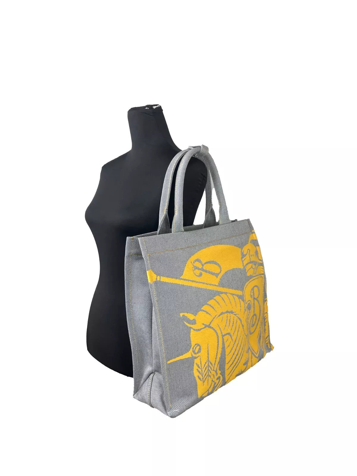 Burberry Ekd Canvas Tote Bag With Coin Pouch Grey Sunflower