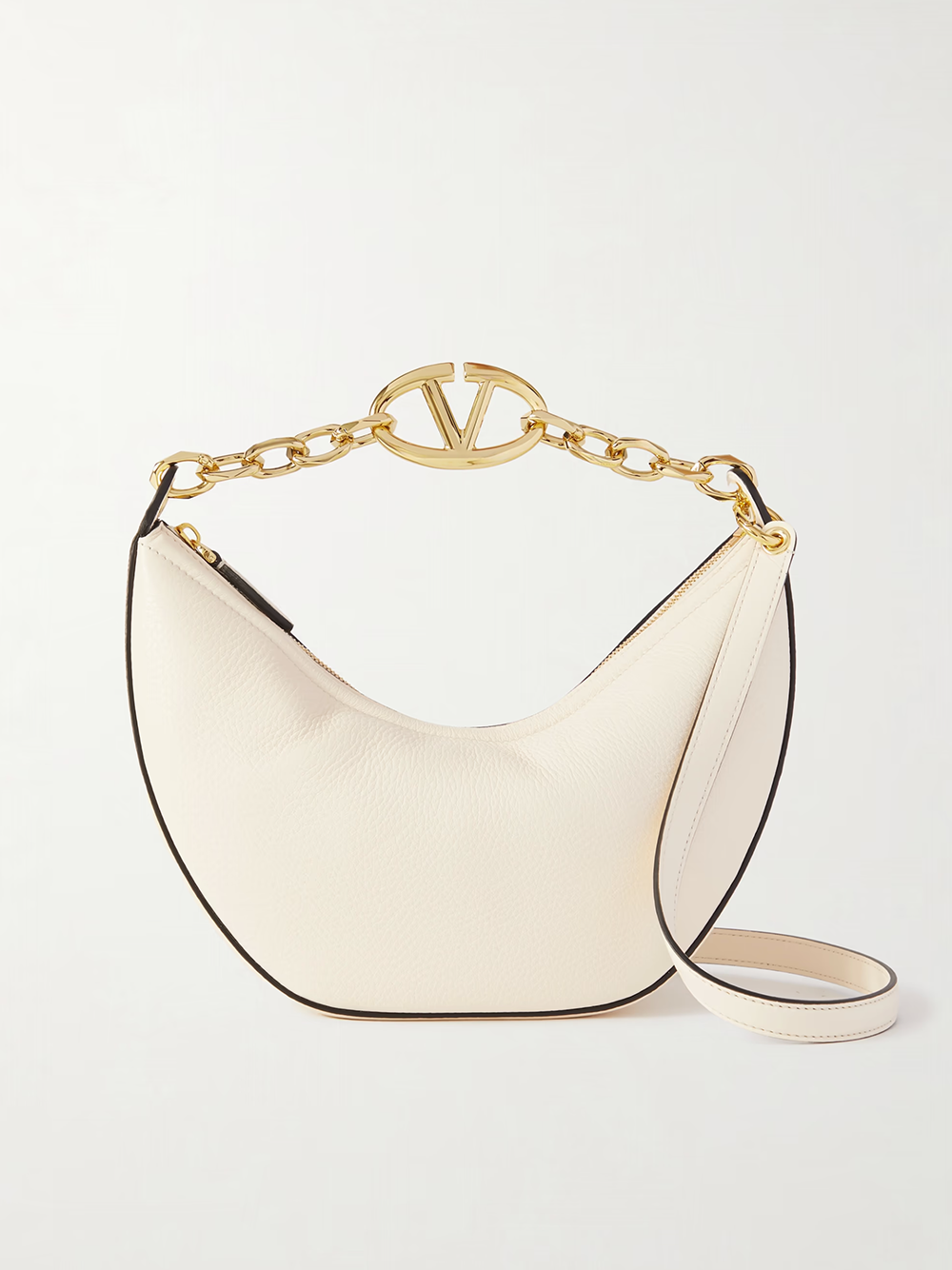 Valentino Garavani Leather Small Hobo Vlogo Shoulder Ivory Bag