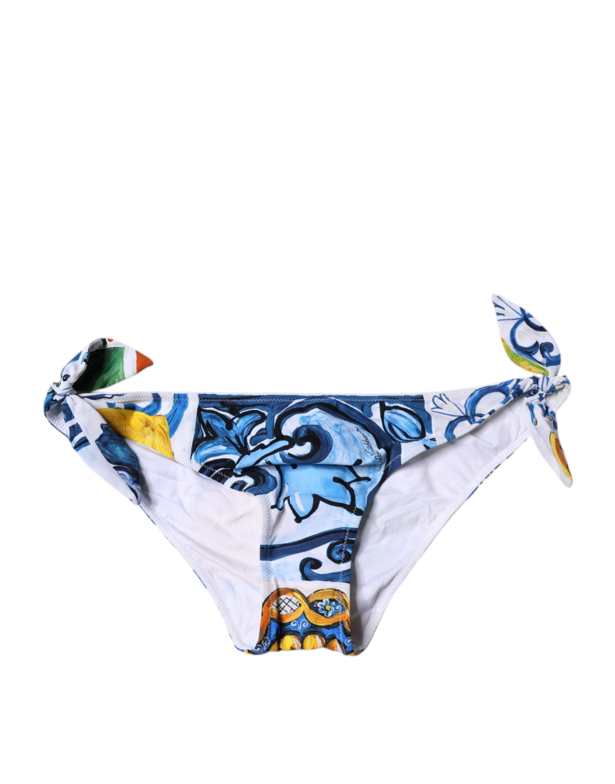 Dolce & Gabbana Majolica Swimsuit Bikini Bottom White Swimwear