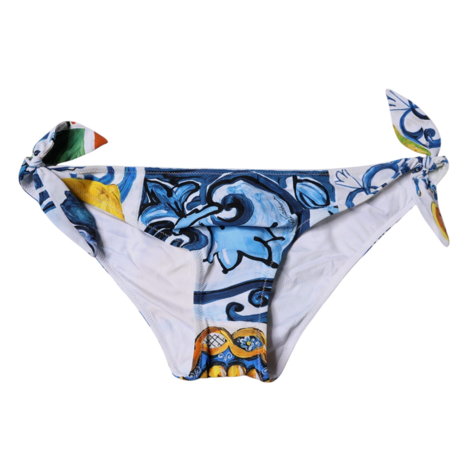 Dolce & Gabbana Majolica Swimsuit Bikini Bottom White Swimwear