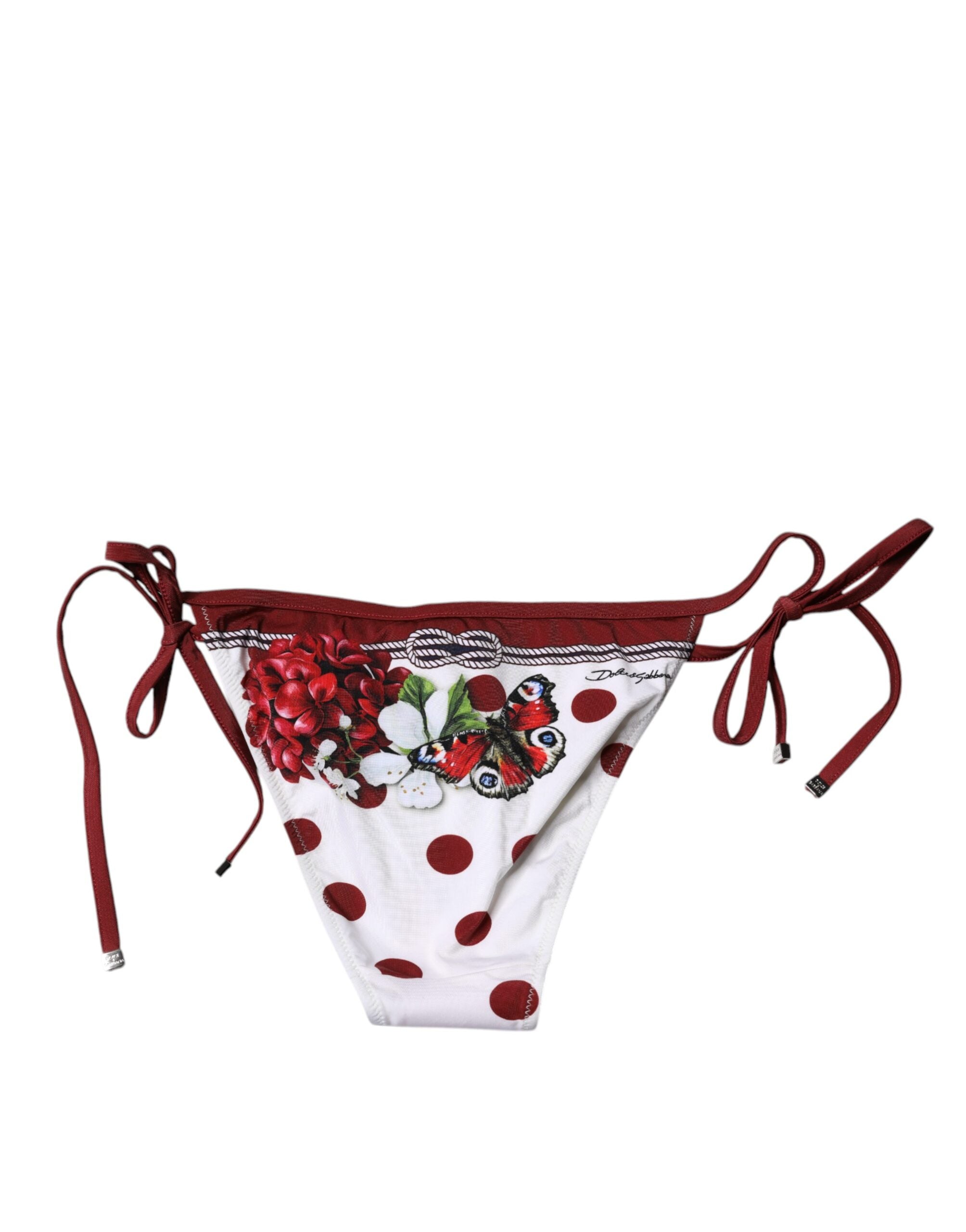 Dolce & Gabbana Floral Print Swimsuit Bikini Bottom White Swimwear