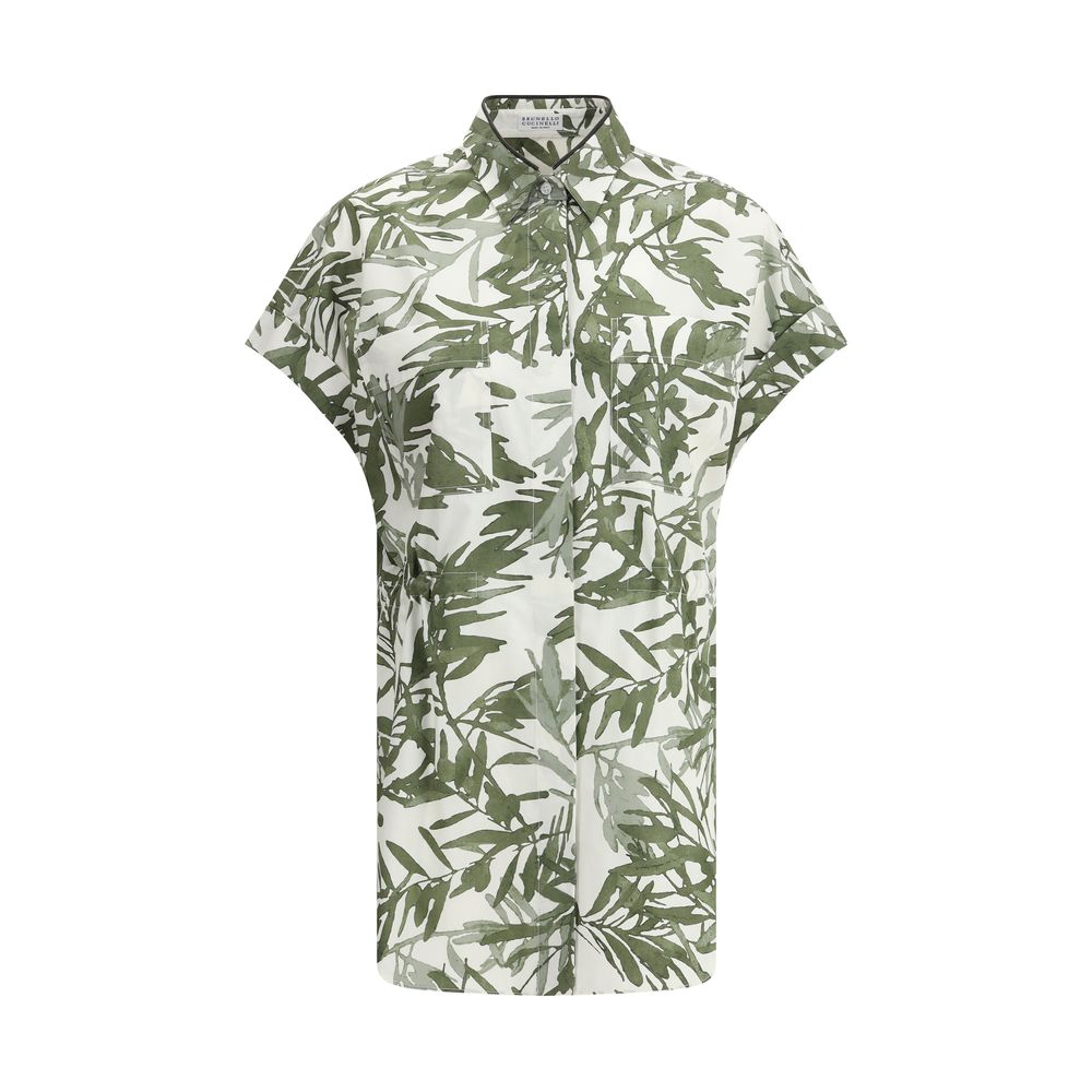 Brunello Cucinelli Leaf Print Long Shirt