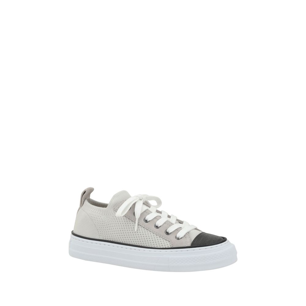 Brunello Cucinelli Mesh Cotton And Suede Sneakers