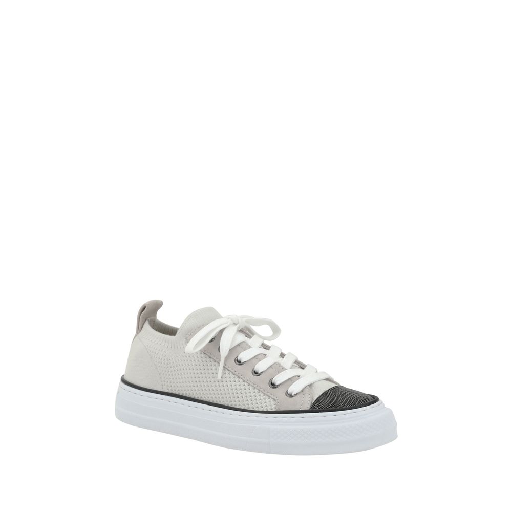 Brunello Cucinelli Mesh Cotton And Suede Sneakers