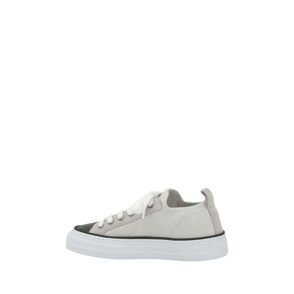 Brunello Cucinelli Mesh Cotton And Suede Sneakers