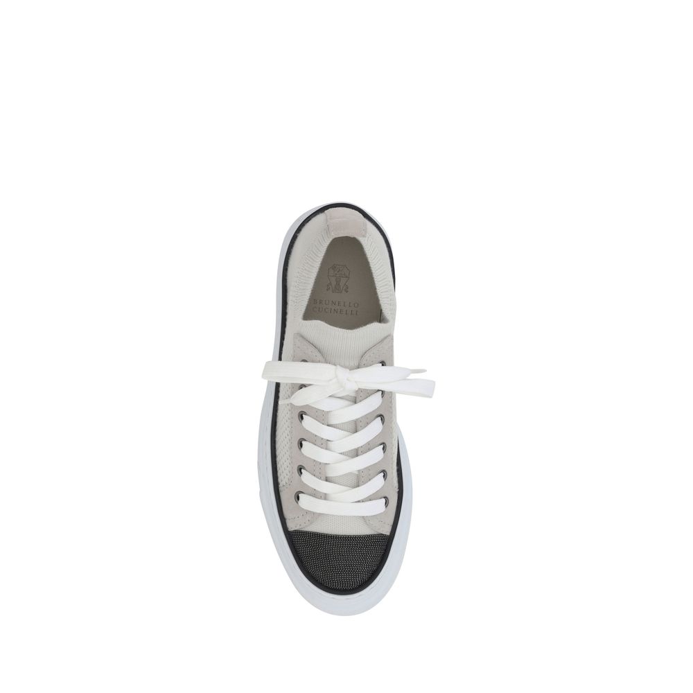 Brunello Cucinelli Mesh Cotton And Suede Sneakers