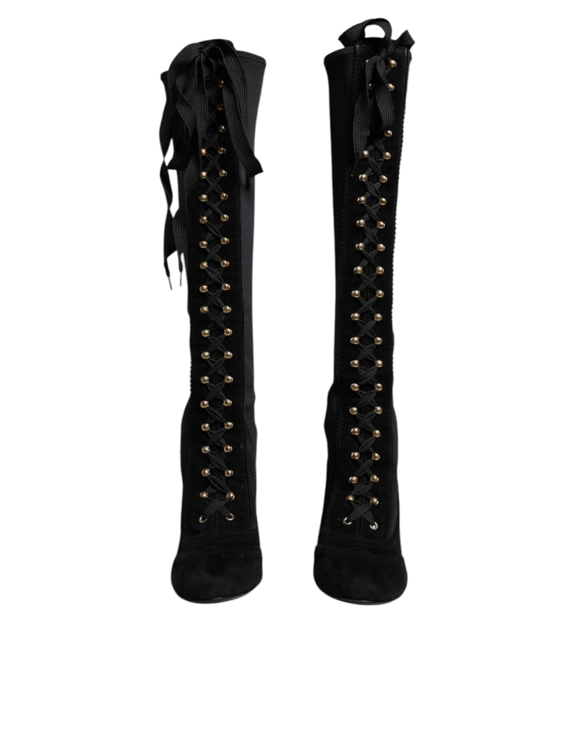 Dolce & Gabbana Black Lace Up Heels High Boots