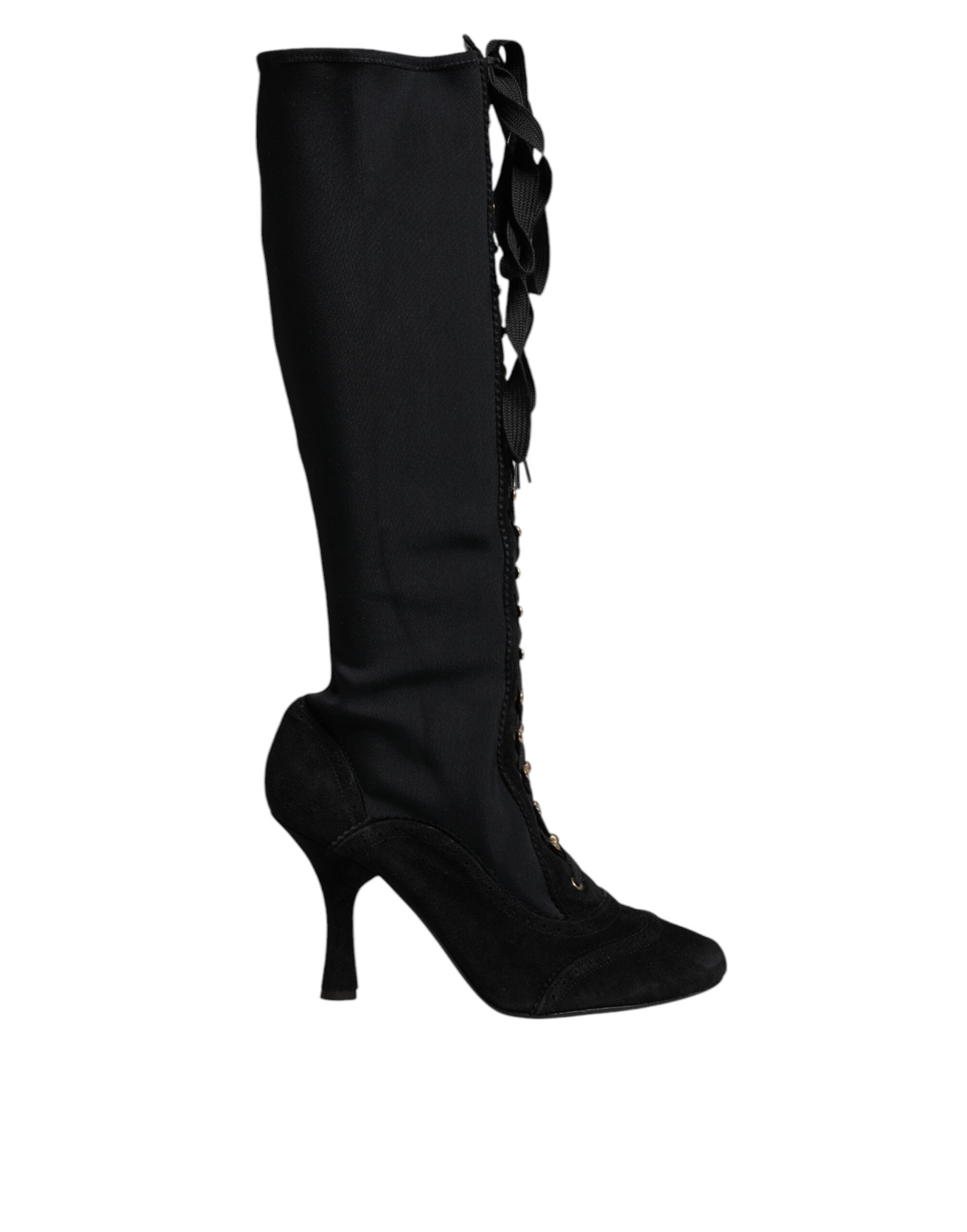Dolce & Gabbana Black Lace Up Heels High Boots