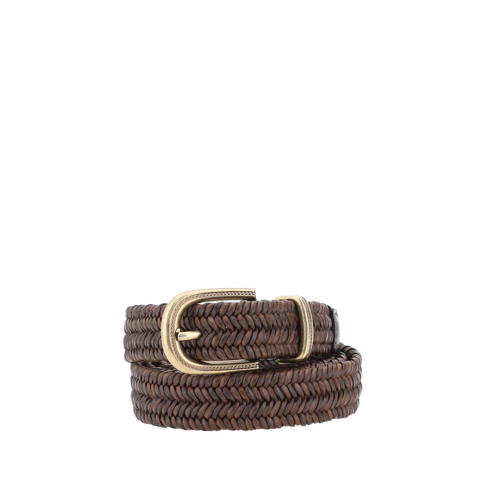 Brunello Cucinelli Leather Braided Stretch Belt