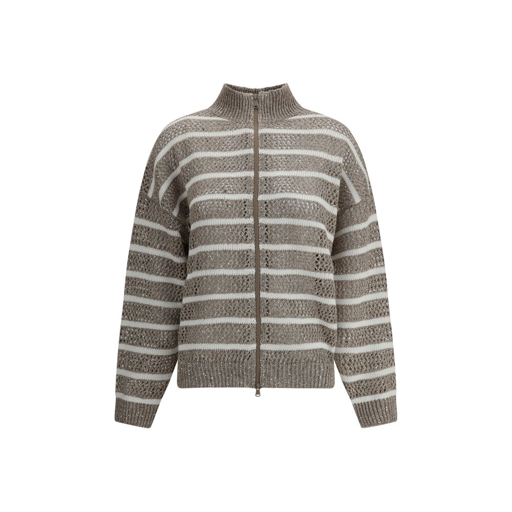 Brunello Cucinelli Open Knit Design Cardigan With Sequins