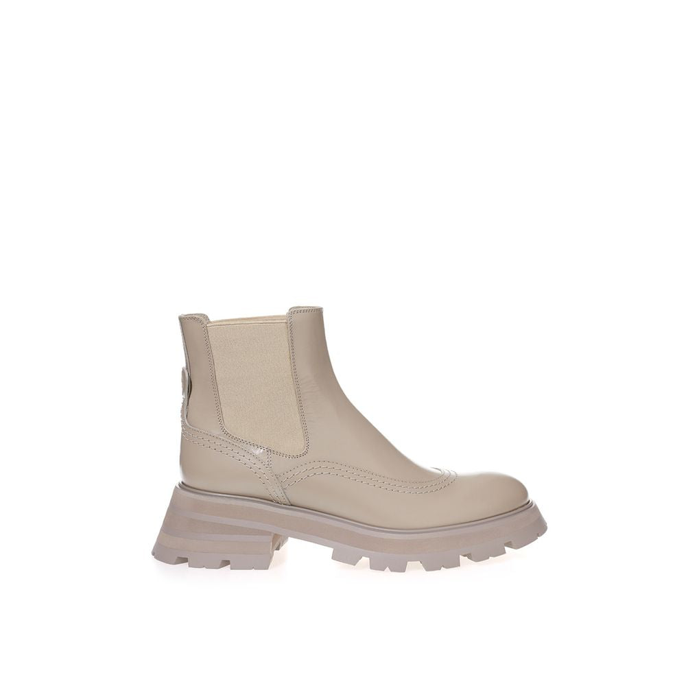 Alexander Mcqueen Gray Leather Chic Boots For Elegant Steps
