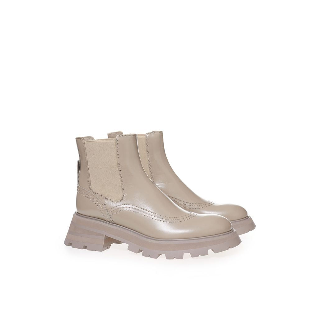Alexander Mcqueen Gray Leather Chic Boots For Elegant Steps