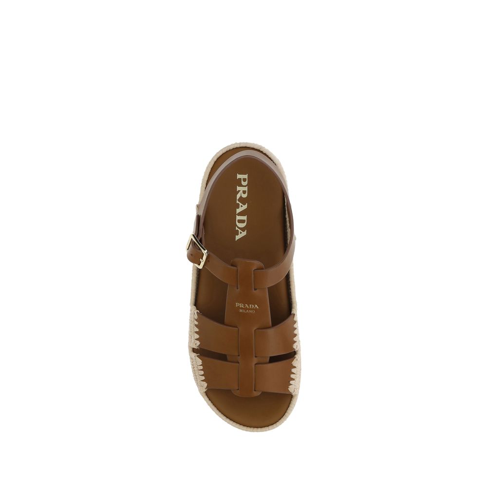 Prada Leather And Raffia Sandals