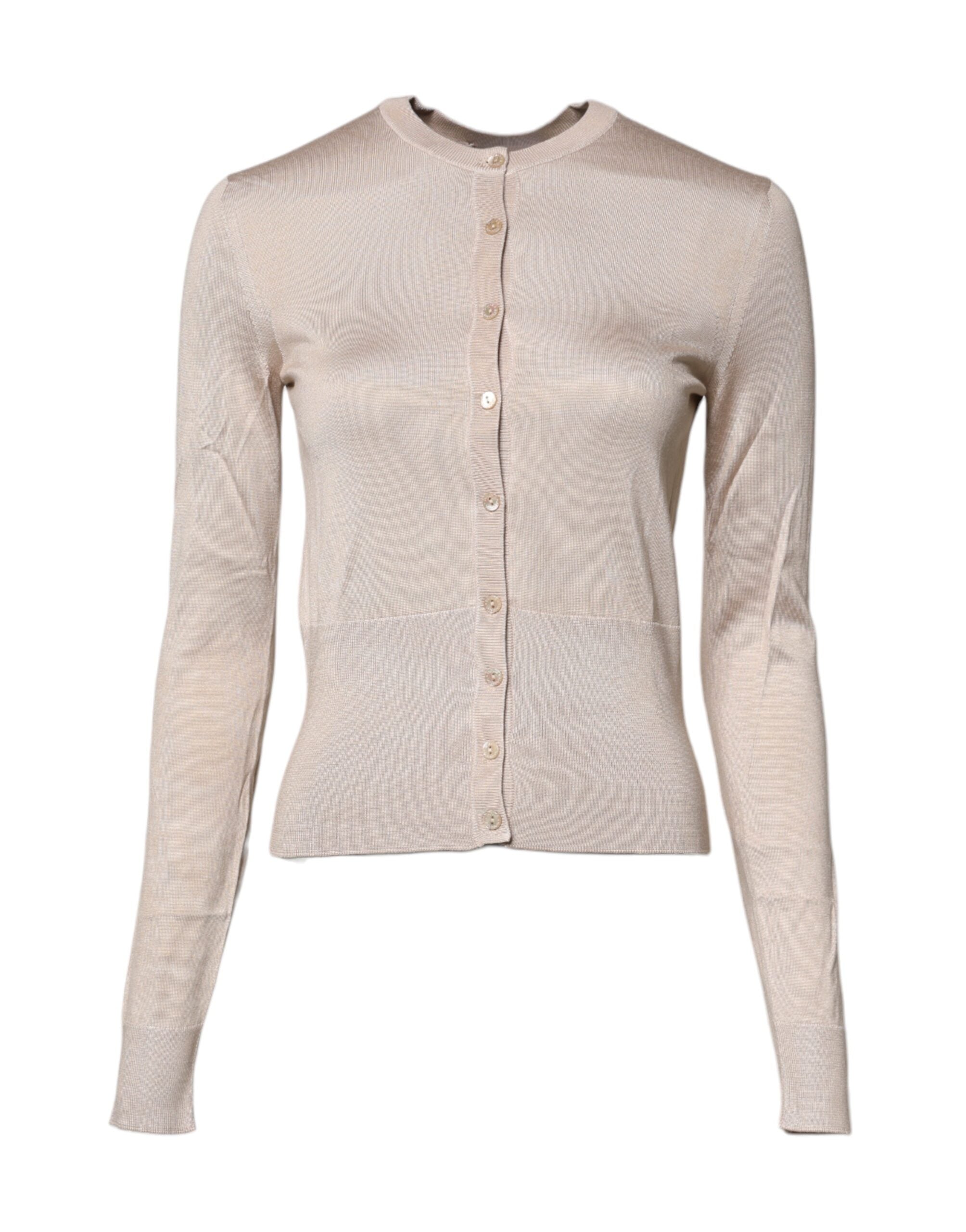 Dolce & Gabbana Beige Silk Button Down Cardigan Sweater