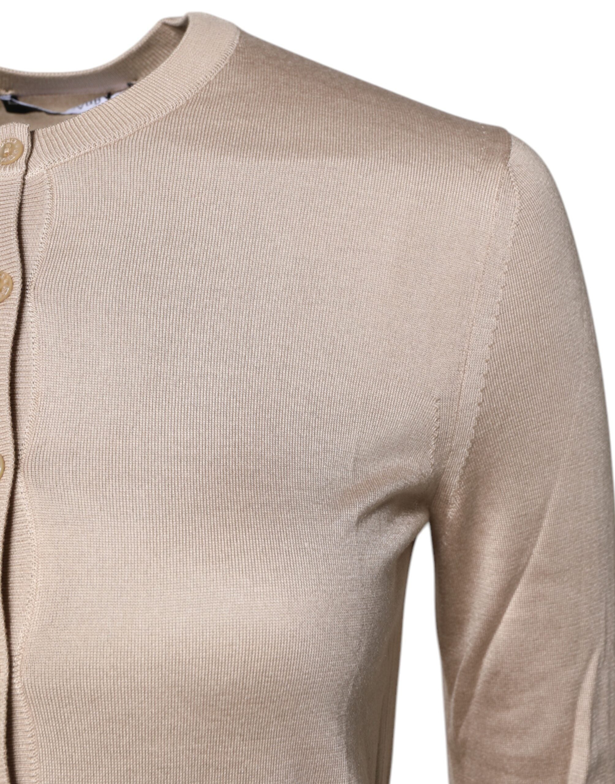 Dolce & Gabbana Beige Silk Button Down Cardigan Sweater