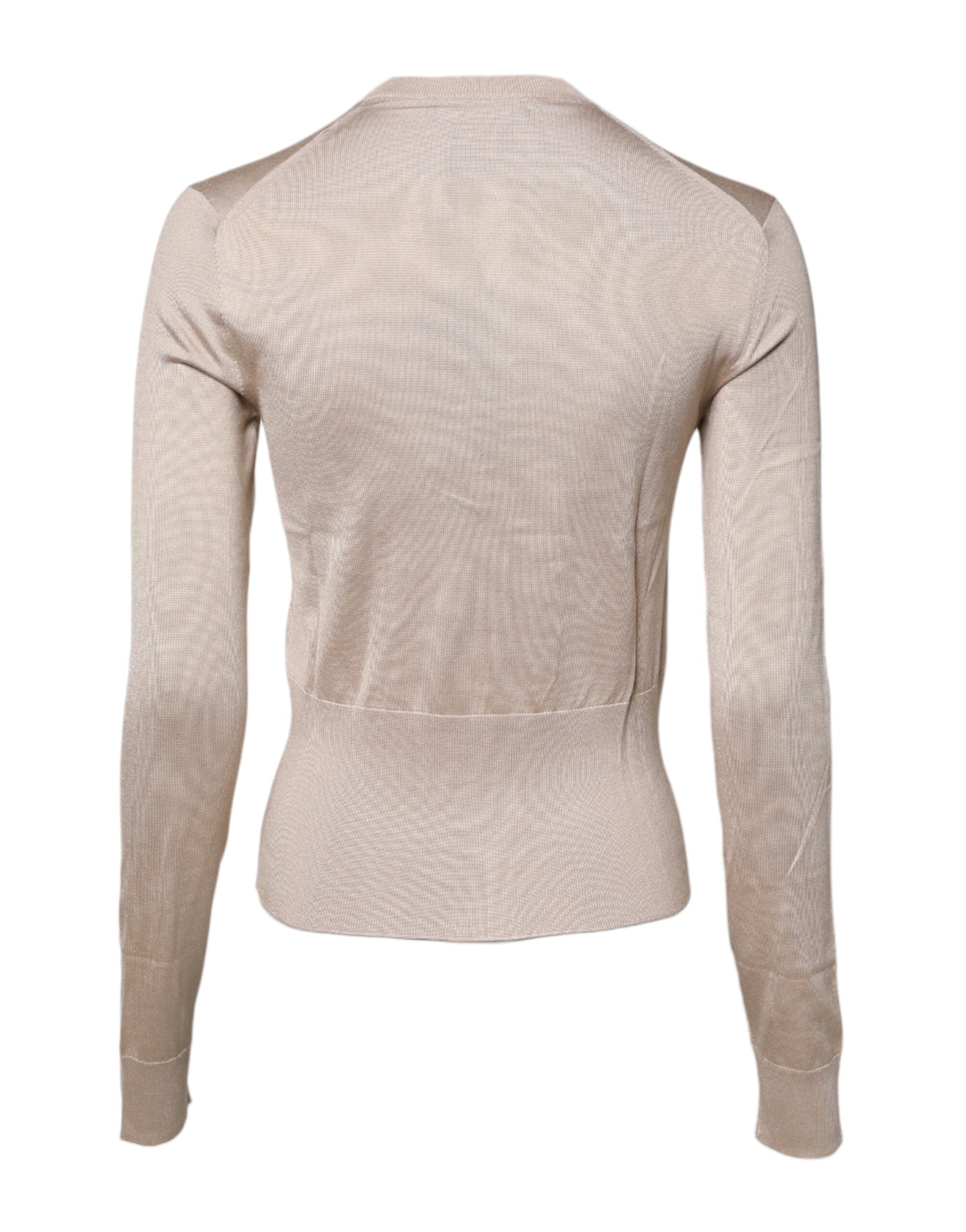 Dolce & Gabbana Beige Silk Button Down Cardigan Sweater