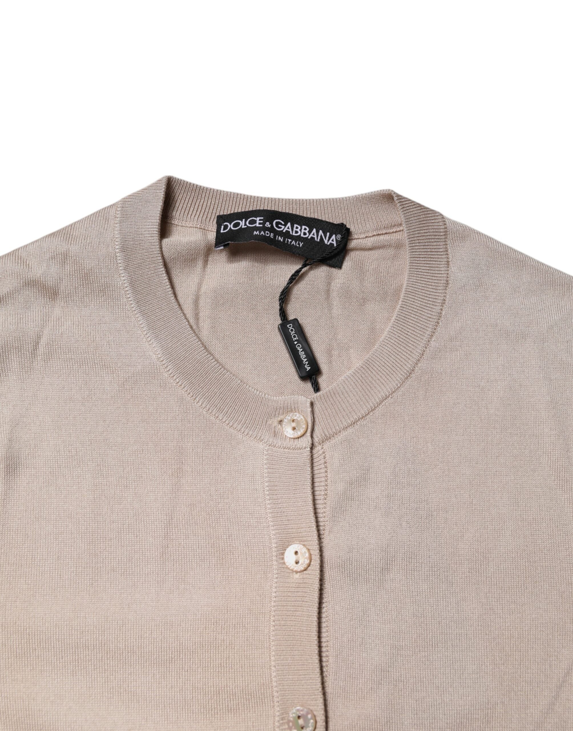 Dolce & Gabbana Beige Silk Button Down Cardigan Sweater