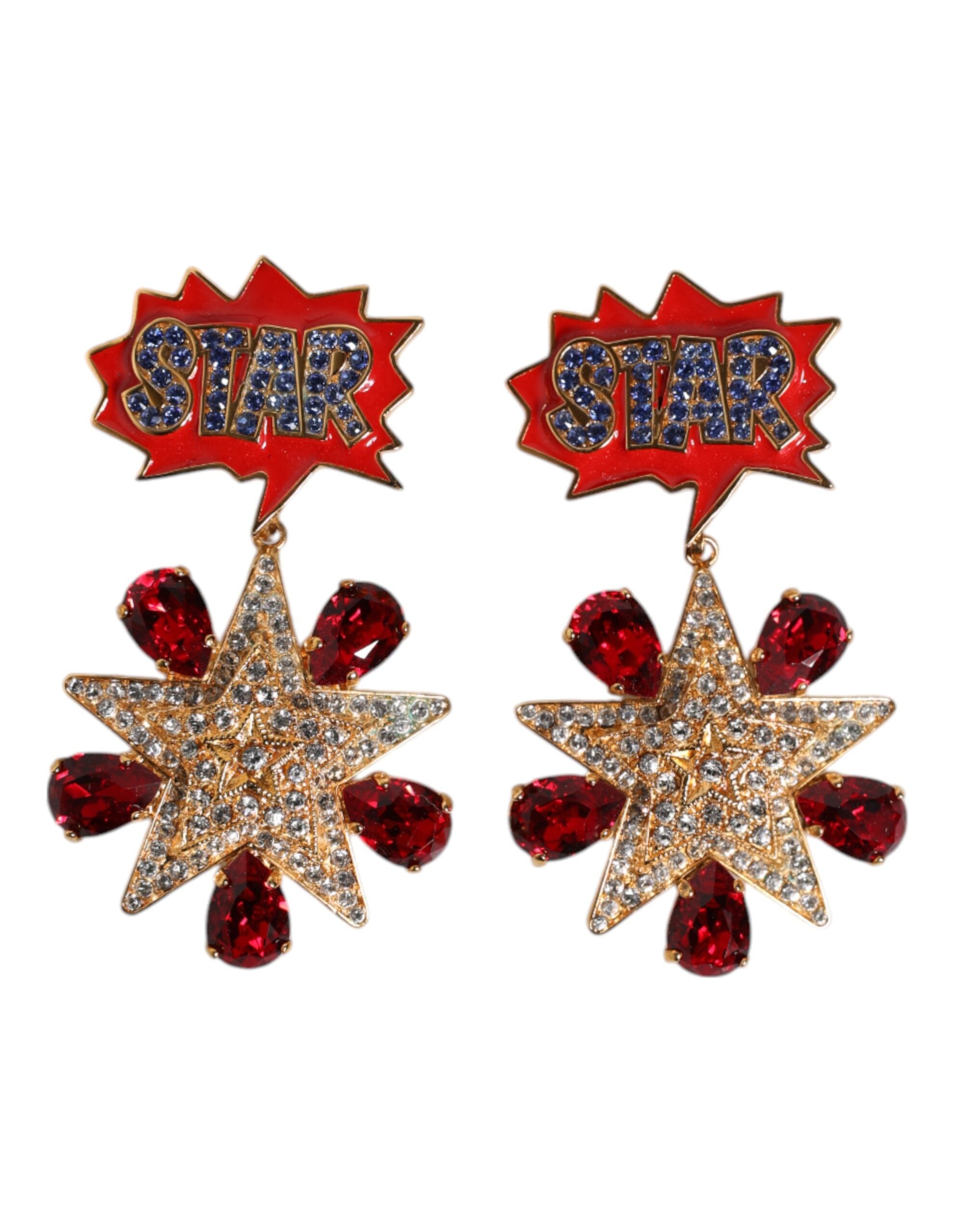 Dolce & Gabbana Red Gold Star Shaped Sparkling Crystals Clip On Earrings