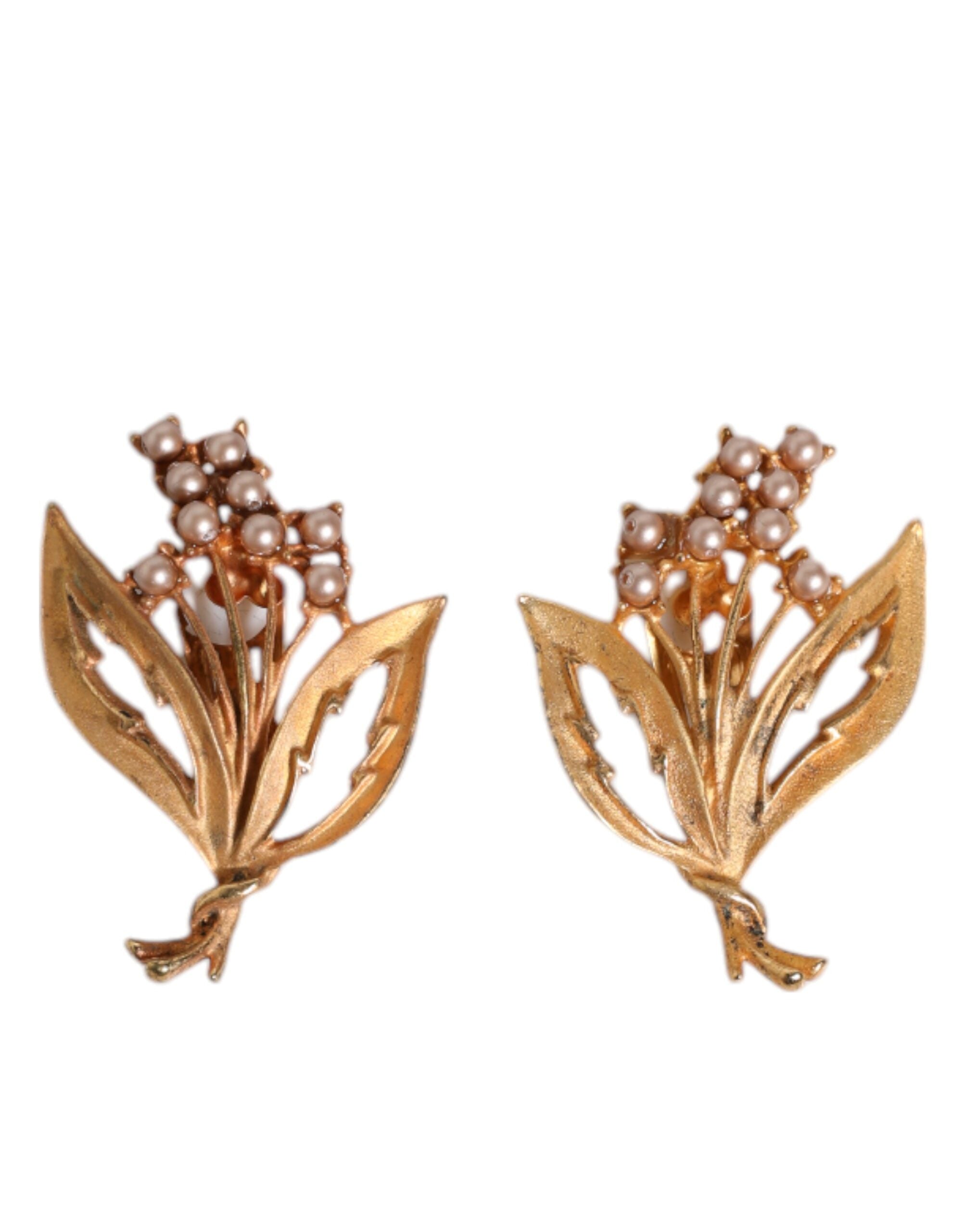 Dolce & Gabbana Gold Tone Brass Lily Of The Valley Pearl Clip On Earrings