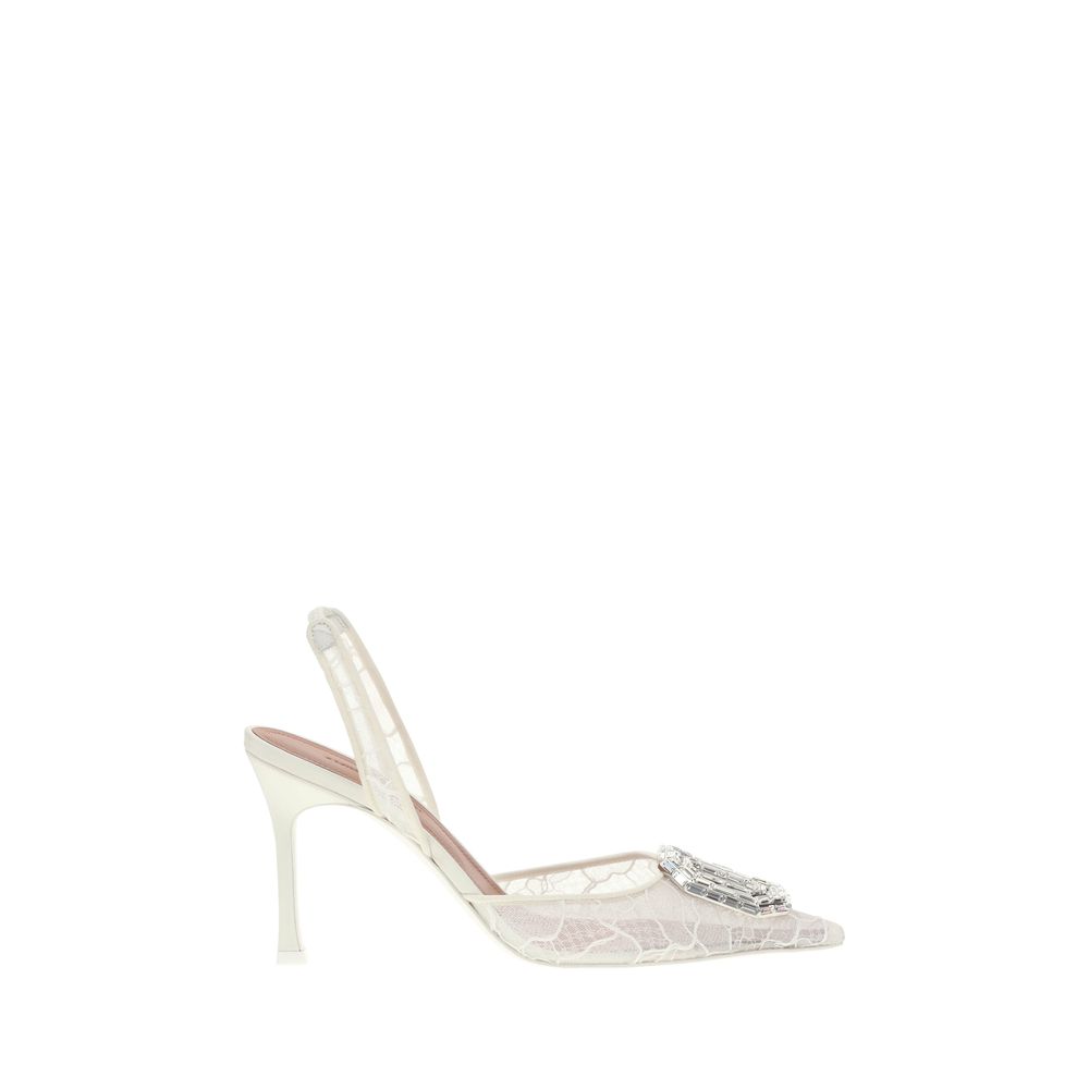 Amina Muaddi Lace Camelia Slingback Pumps