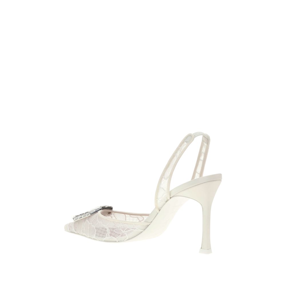 Amina Muaddi Lace Camelia Slingback Pumps