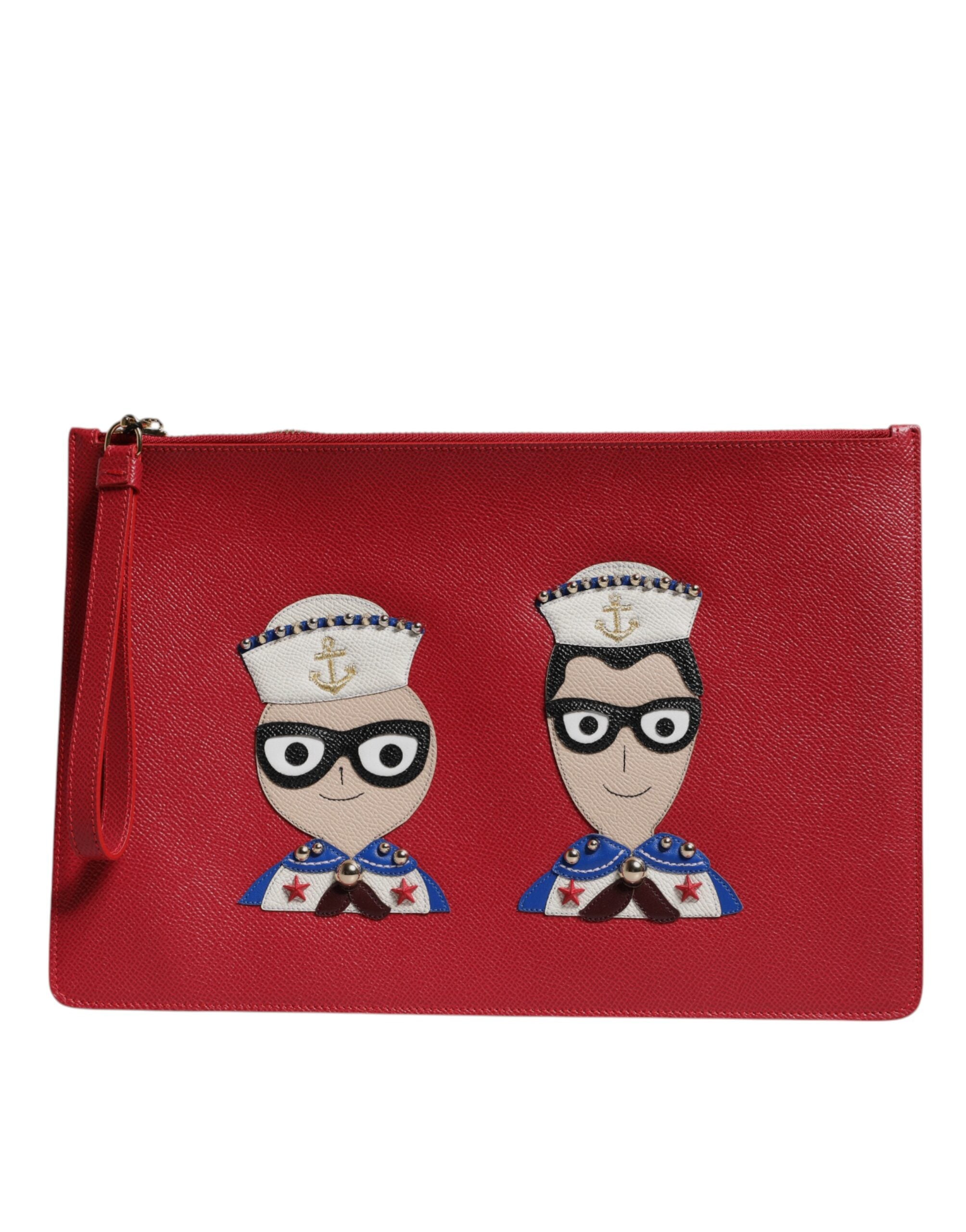 Dolce & Gabbana Red Leather #Dgfamily Embellished Clutch Bag