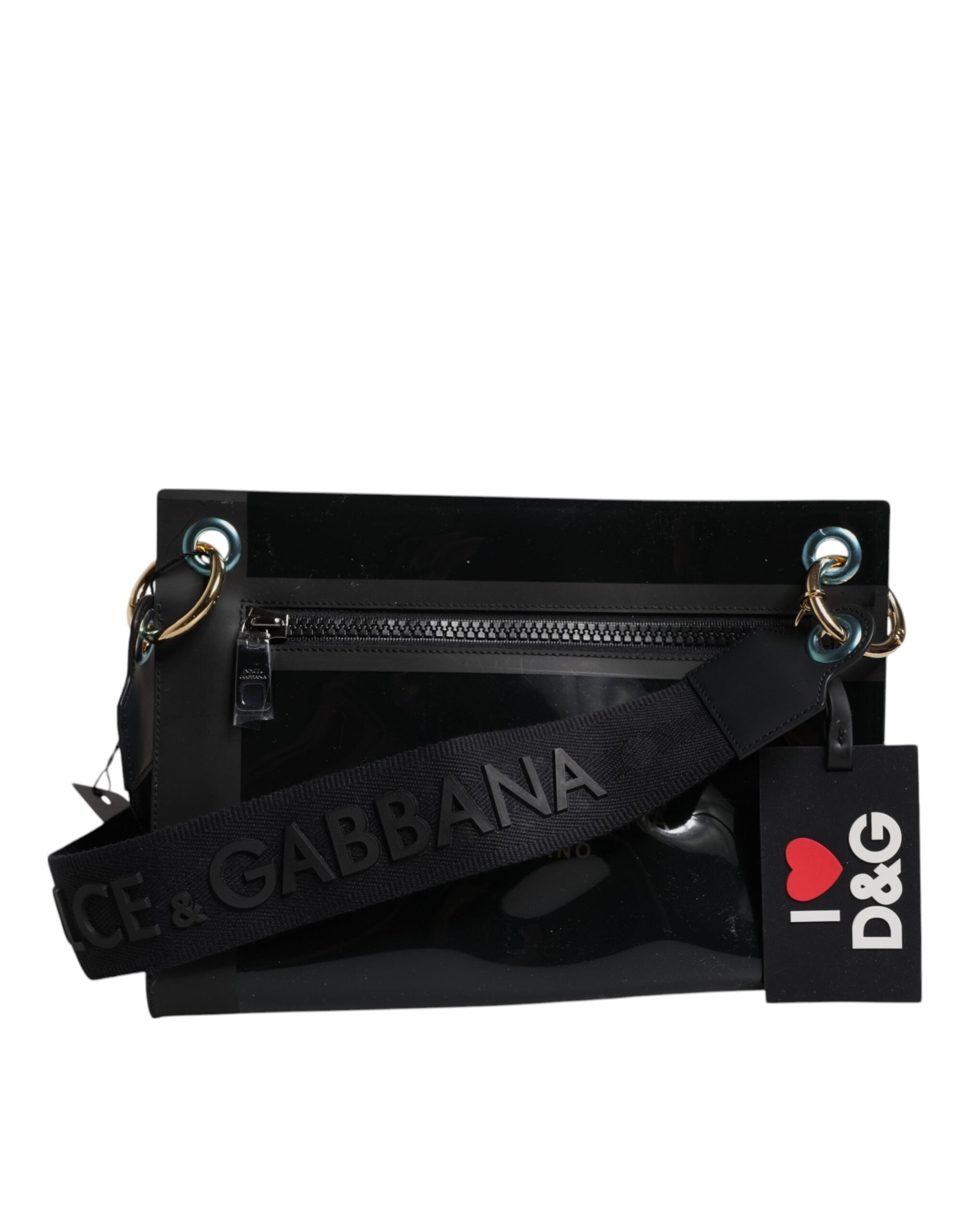 Dolce & Gabbana Black Leather Pvc Pouch Shoulder Strap Bag