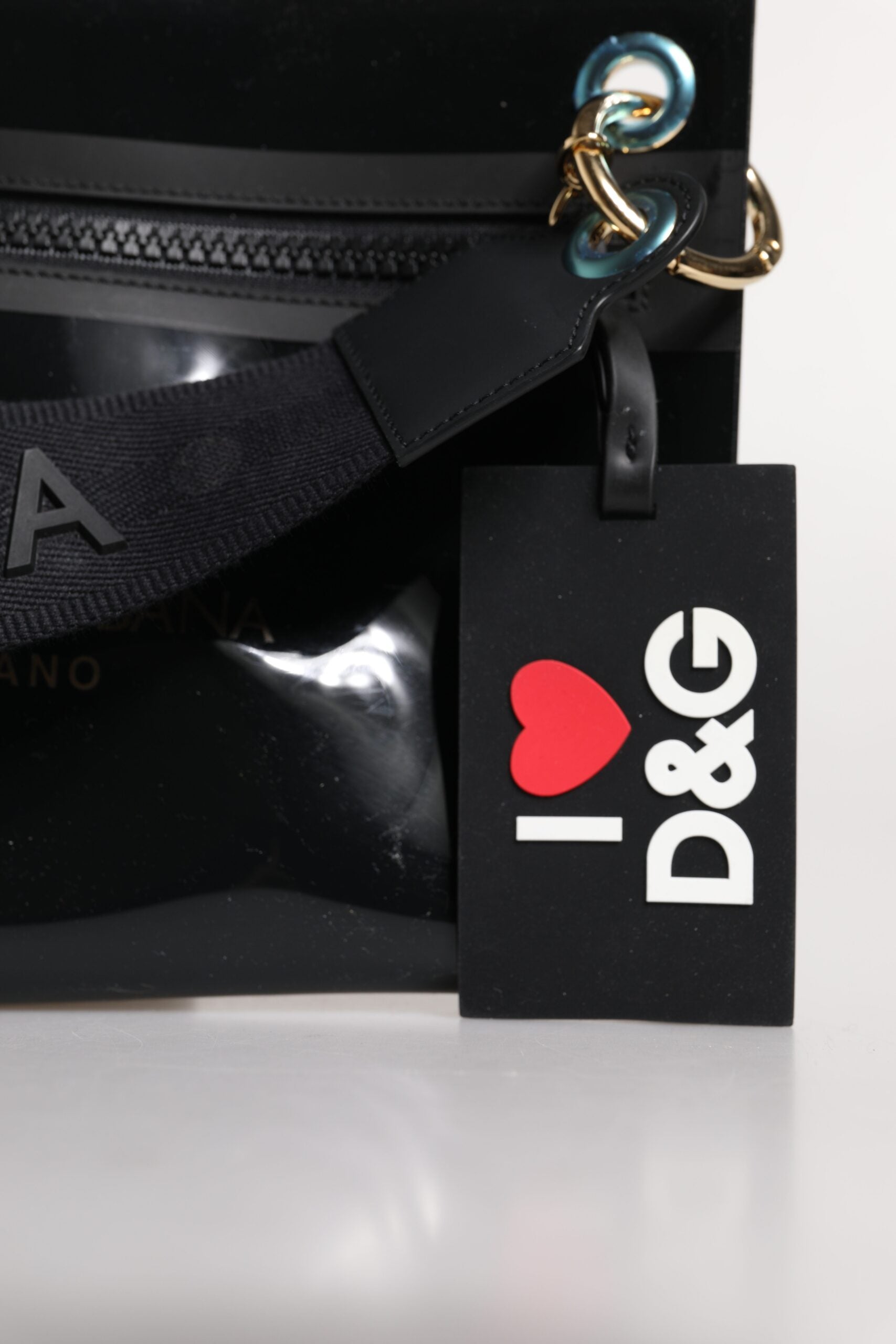 Dolce & Gabbana Black Leather Pvc Pouch Shoulder Strap Bag