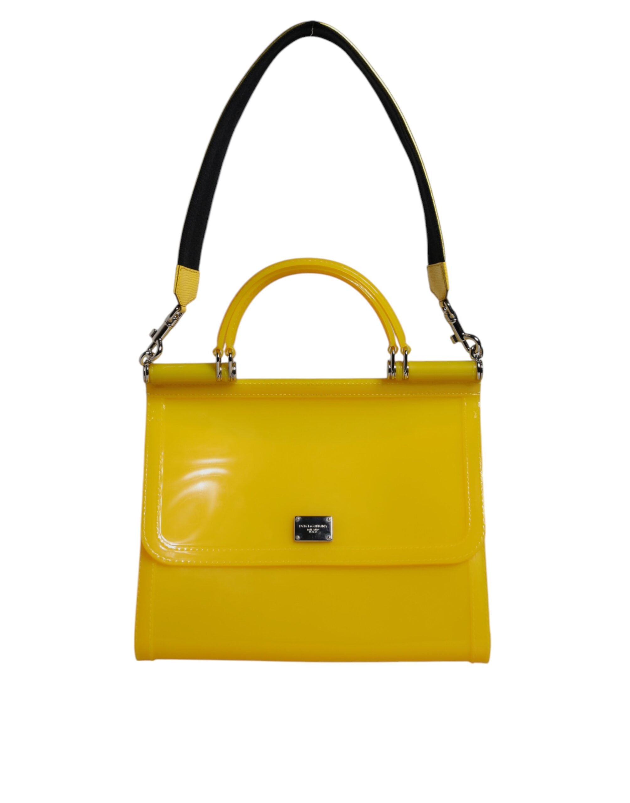 Dolce & Gabbana Yellow Cotton Pvc Satchel Shoulder Strap Bag